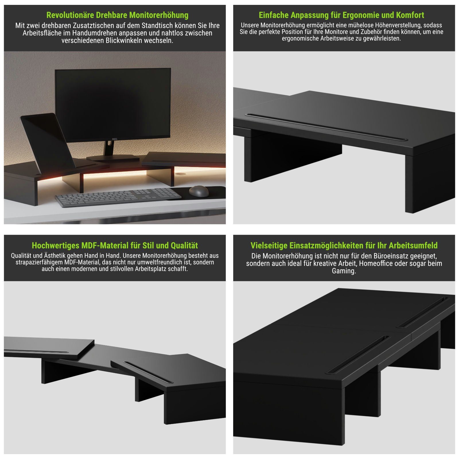 Unterbau Schreibtischaufsatz drehbar HAGO Auflage schwarz 3-tlg. Monitorständer Set Tischhalterung