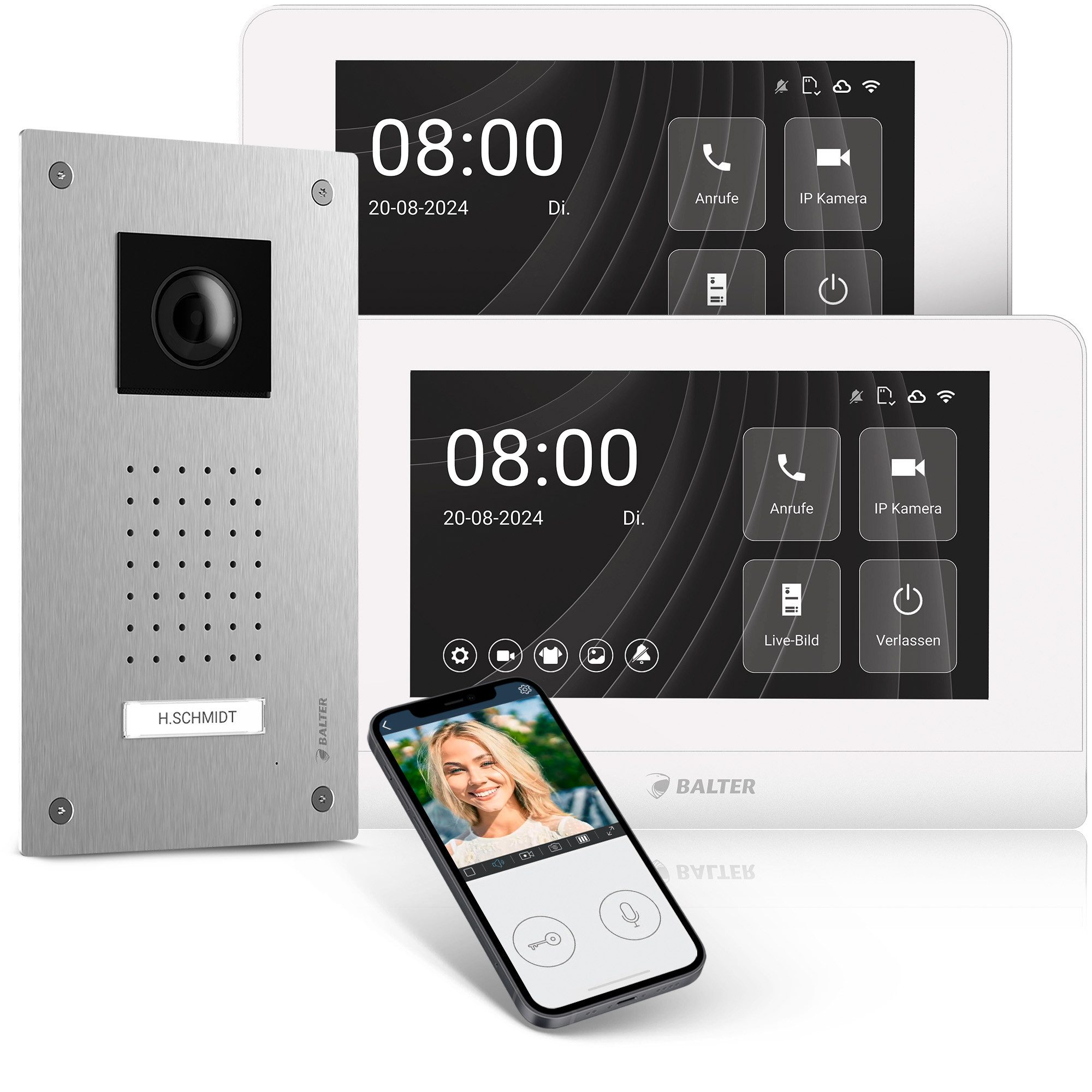 Balter Video-Türsprechanlage Entri Set L Video Türsprechanlage 2 Monitore (2-tlg., Smartphone App, 2 Monitore)