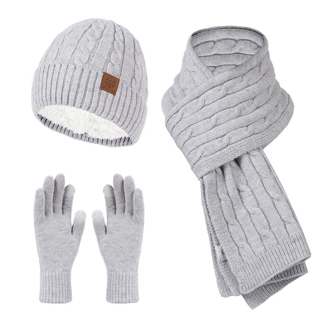 FIDDY Strickmütze Mütze, Schal und Handschuhe gestricktes dreiteiliges Set,  (3-St) Herbst und Winter verdickter warmer Strickanzug für Männer und Frauen | Strickmützen