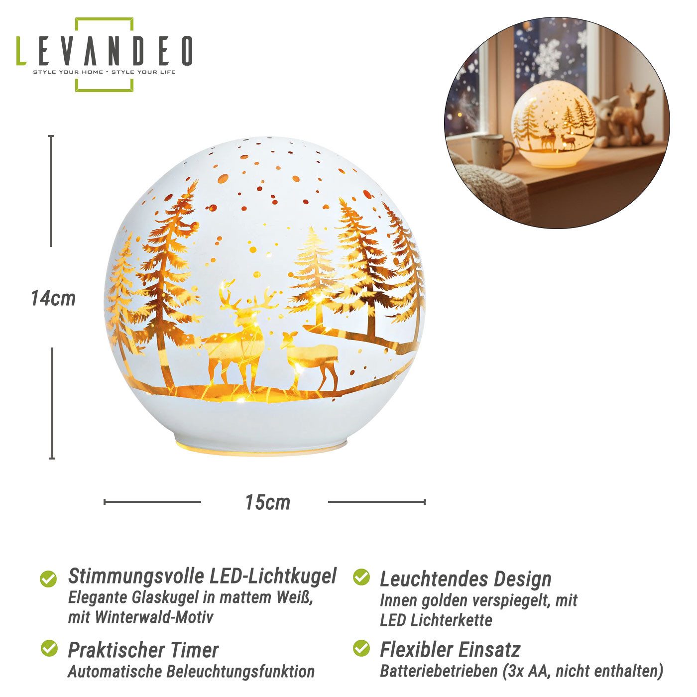Levandeo® Nachttischlampe, LED Deko Kugel 15cm günstig online kaufen