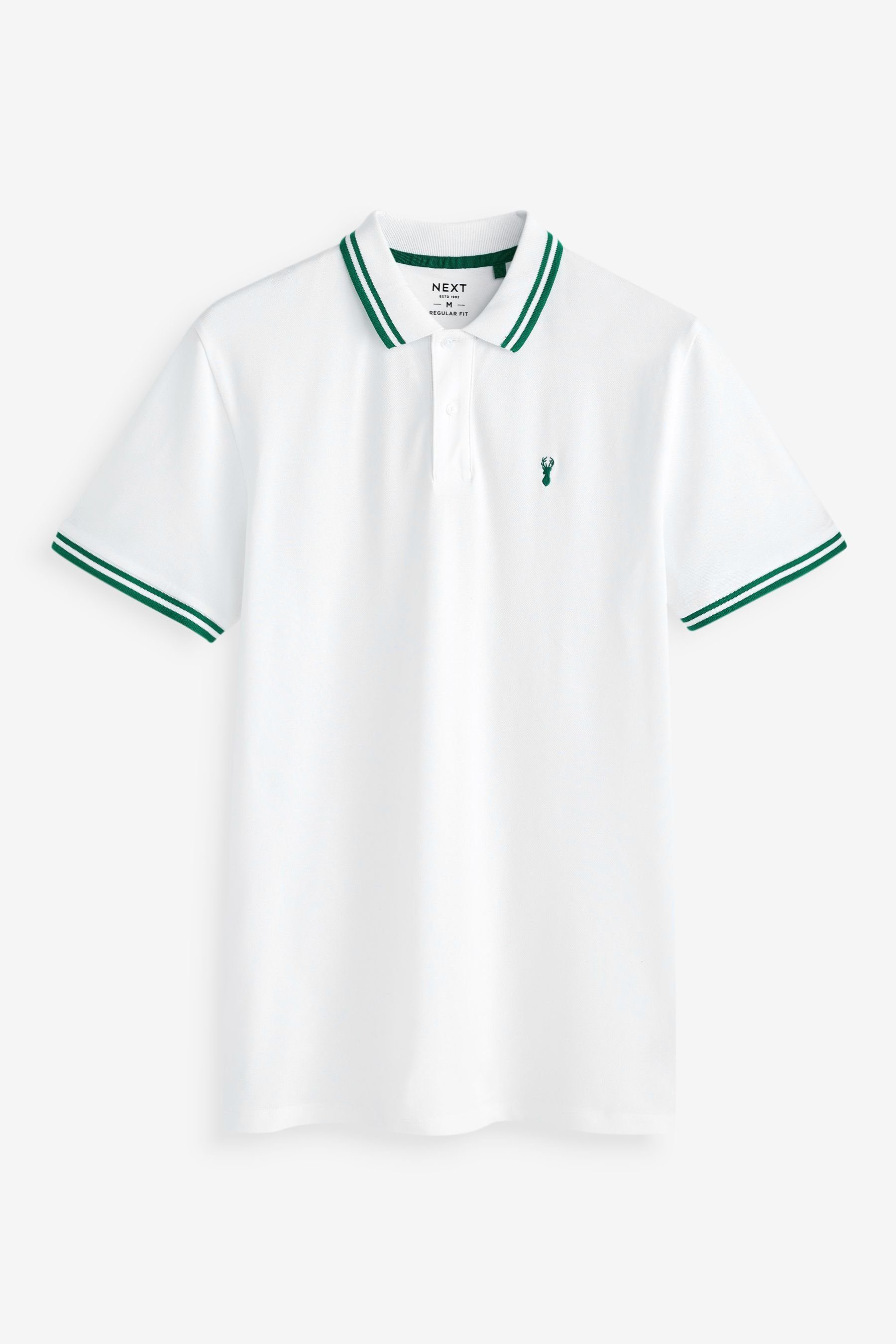 Next Poloshirt Pikee-Poloshirt im Regular Fit mit Kragenstreifen (1-tlg) White/Green