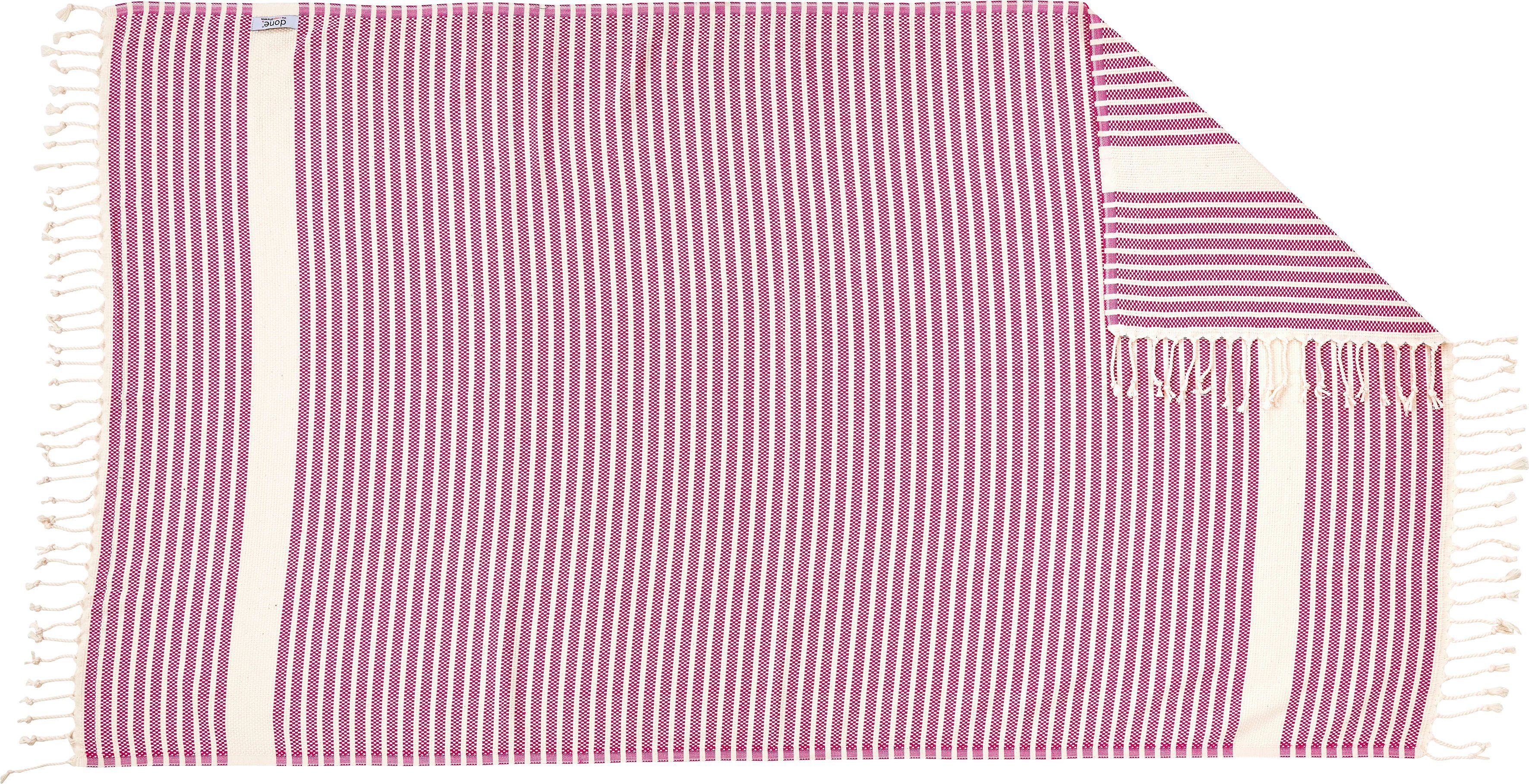 done.®, Lounge Plaid Leichtes pink/beige Fransen Plaid mit geknoteten Stripes,