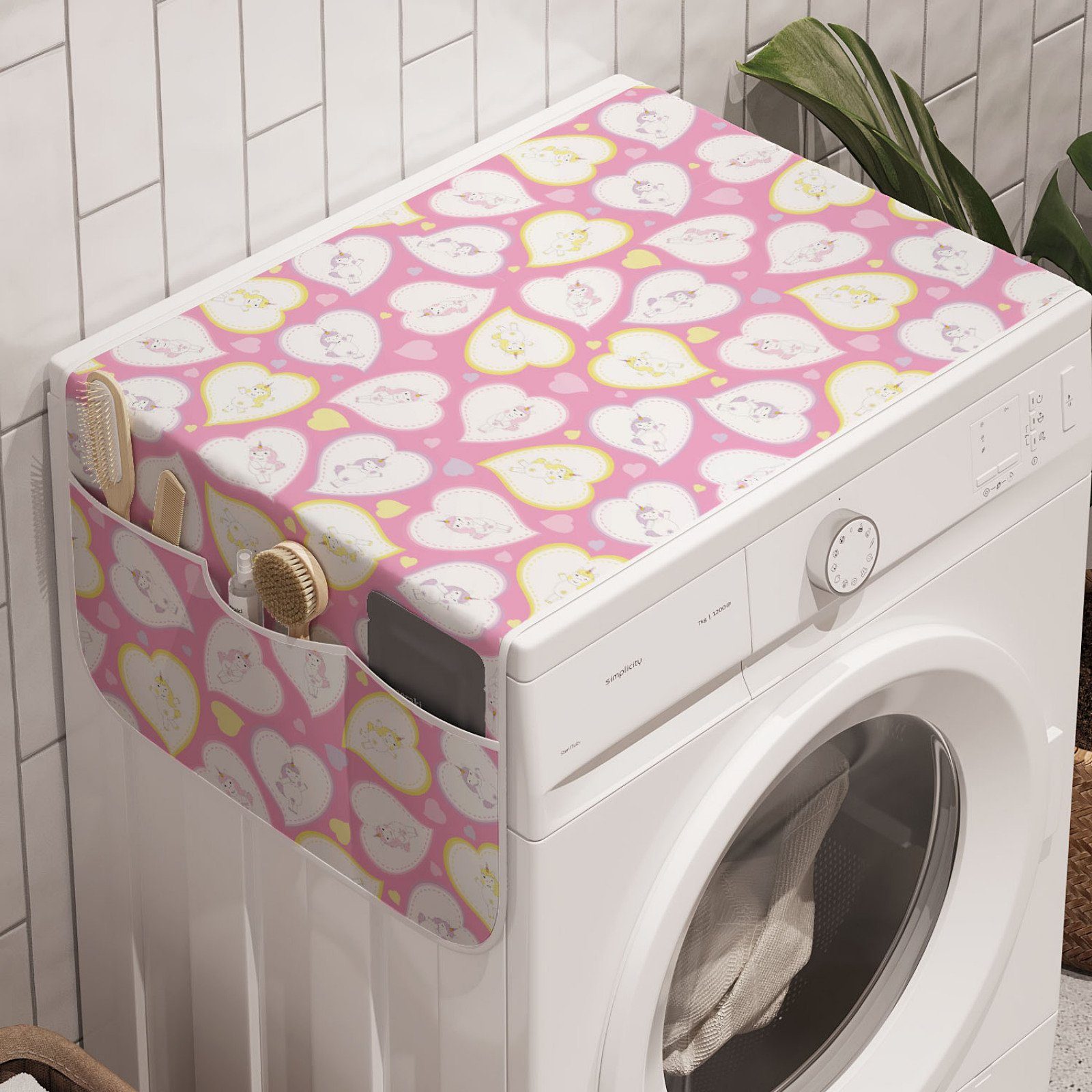 Childish für Trockner, und Waschmaschine Badorganizer Romantisch Anti-Rutsch-Stoffabdeckung Pattern Abakuhaus Unicorns