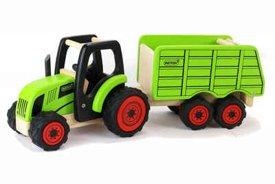 PINTOY Spielzeug-Traktor Kinder Spielzeug Holz Traktor mit Kippanhänger • Gummibaumholz •