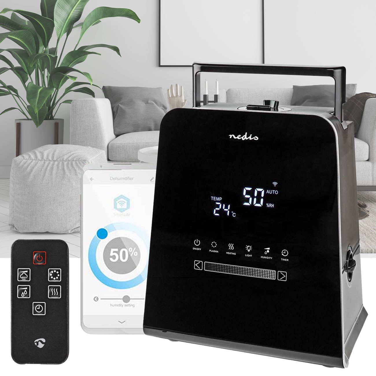 Nedis Luftbefeuchter Smarter 5.5L Ultraschallbefeuchter App 110W Hygrometer Aroma Timer, Ultraschall-Luftbefeuchter / Raumbefeuchter mit Warmnebel