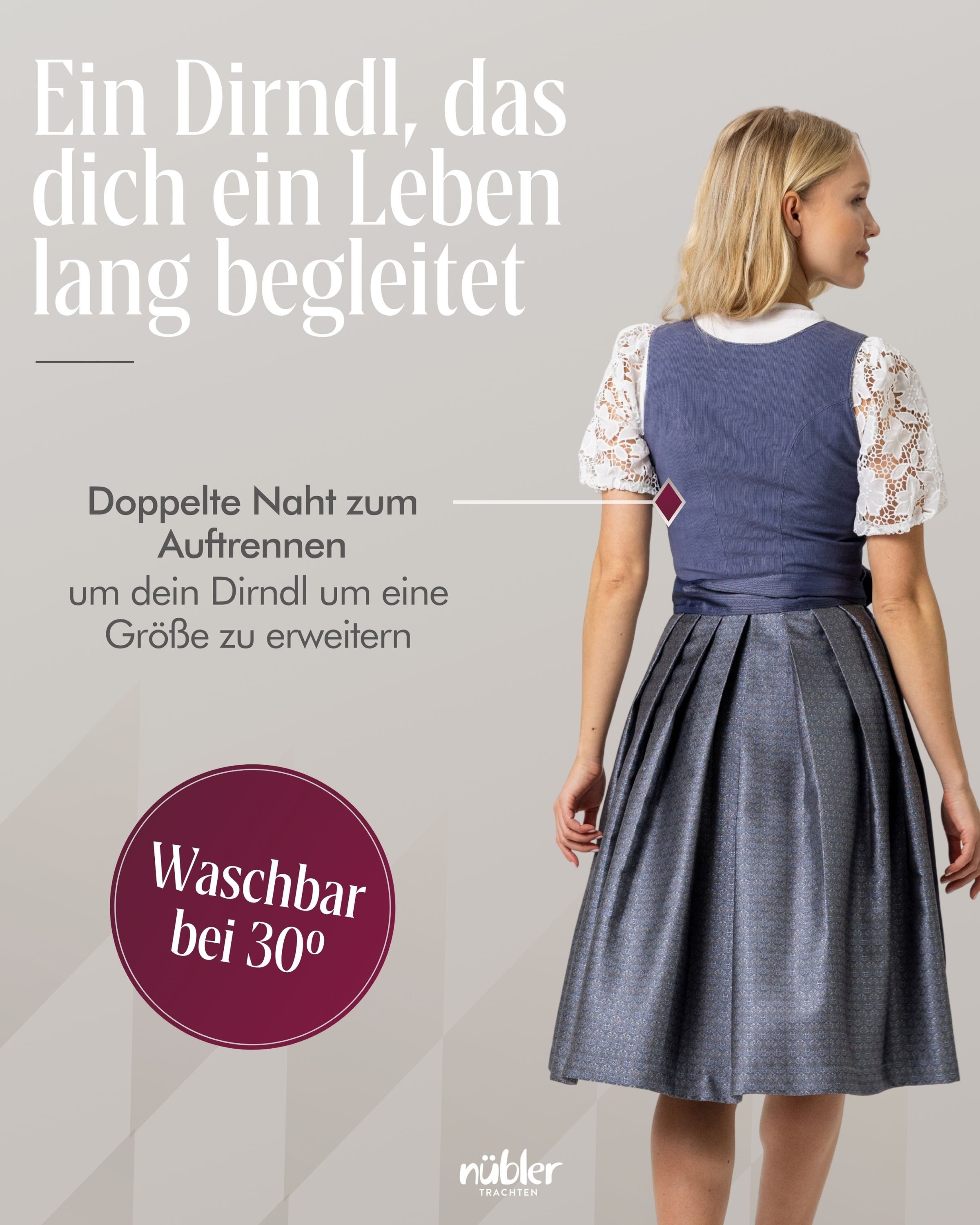 Nübler Dirndl Mini Dirndl Kaja in Blau von Nübler - Rocklänge 55 cm