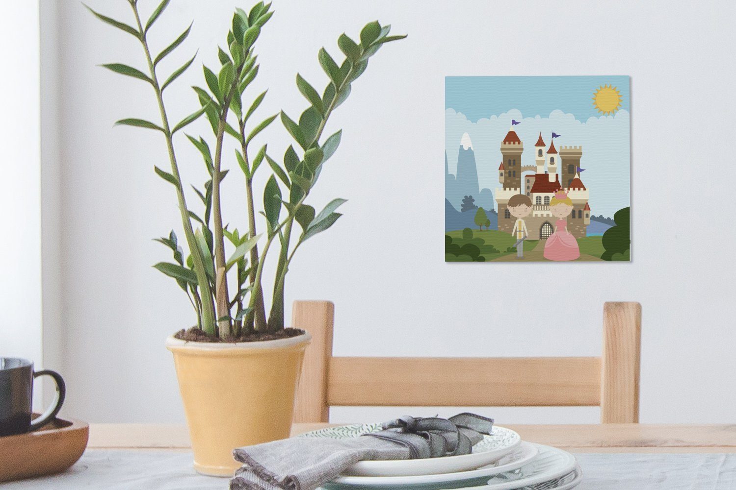 Illustration Prinzen Leinwandbild Bilder und einer für (1 Eine St), Schlafzimmer einer, OneMillionCanvasses® einem Leinwand Wohnzimmer Cartoon-Welt mit