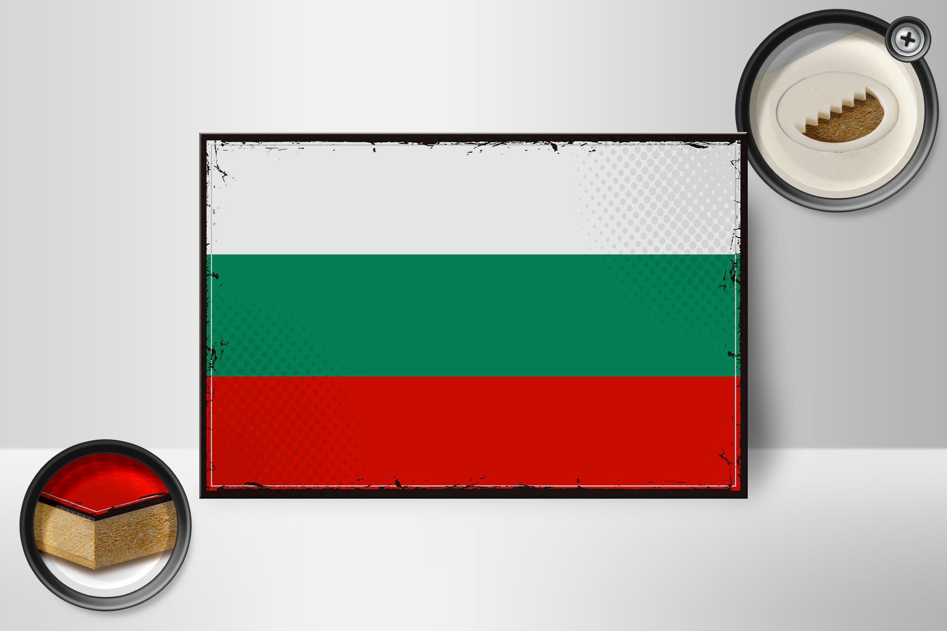 Femer GmbH Holzbild Flagge Bulgariens 18x12 cm Retro Flag Bulgaria, Flaggen (1 St), Glatte Holzfaserplatte (MDF), vorn beschichtet