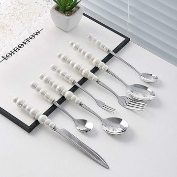 FIDDY Besteck-Set Messer, Gabel und Löffel mit Keramikperlengriff (7-tlg), 1 Personen, Edelstahl, Edelstahl-Geschirrset, hochwertiges Western-Food-Geschirr