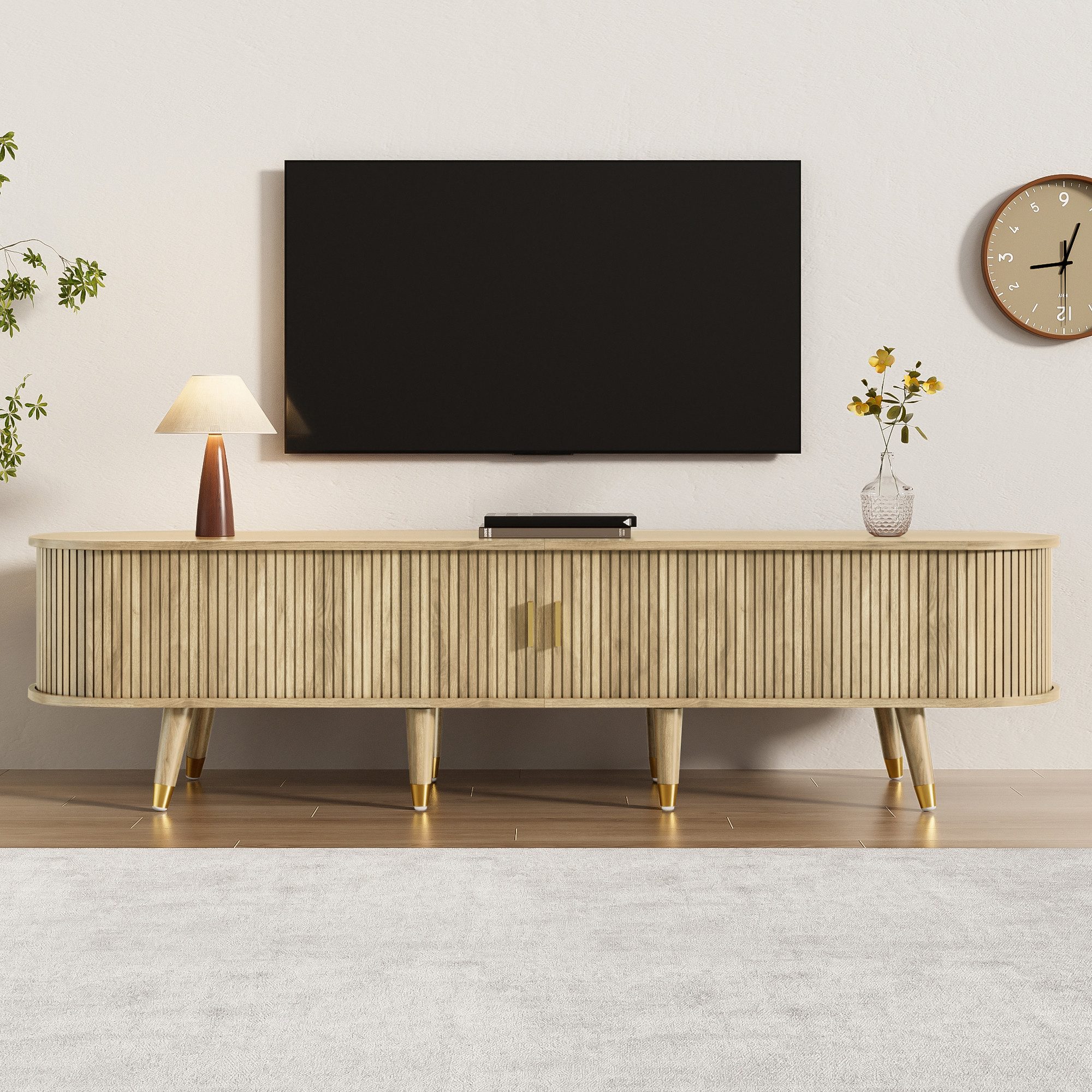 TV-Ständer mit Schiebetüren, TV-Möbel, TV-Ständer, niedrigerer Fernsehschrank