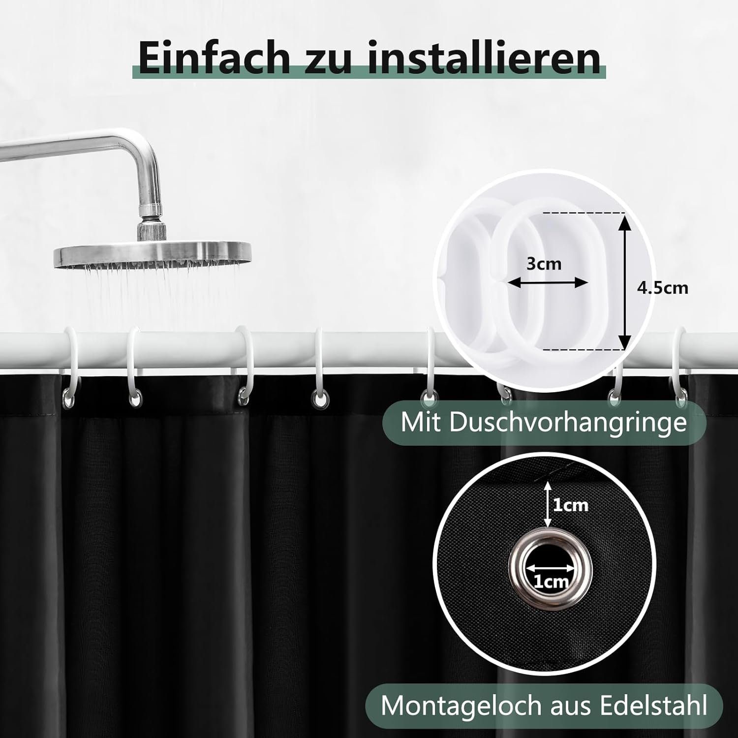 Coonoor Duschvorhang Anti-Schimmel Badezimmervorhang, Wasserdicht und Waschbar Breite 180 cm (1-tlg), Perfekt für Badewanne & Dusche – Bild 5 von 5