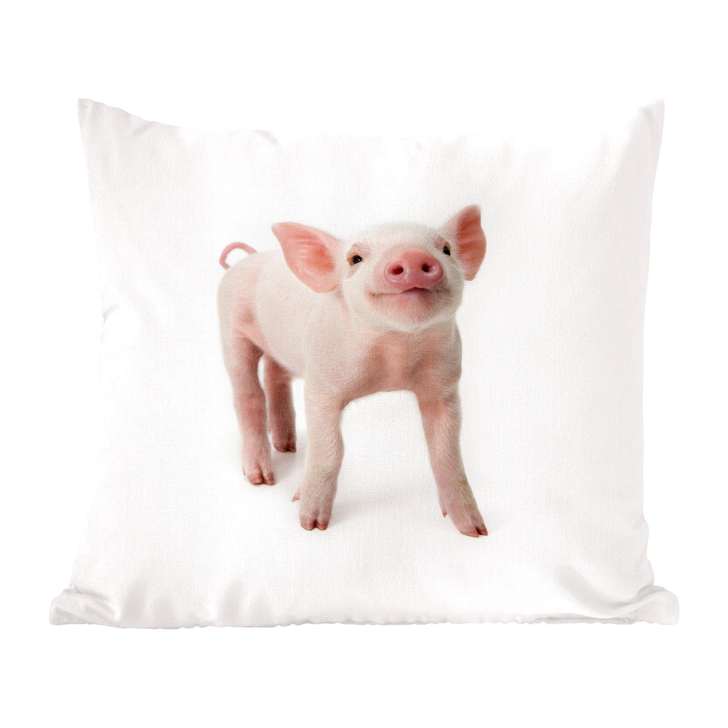 MuchoWow Dekokissen Schwein - Tiere - Weiß, Zierkissen mit Füllung für Wohzimmer, Schlafzimmer, Deko, Sofakissen