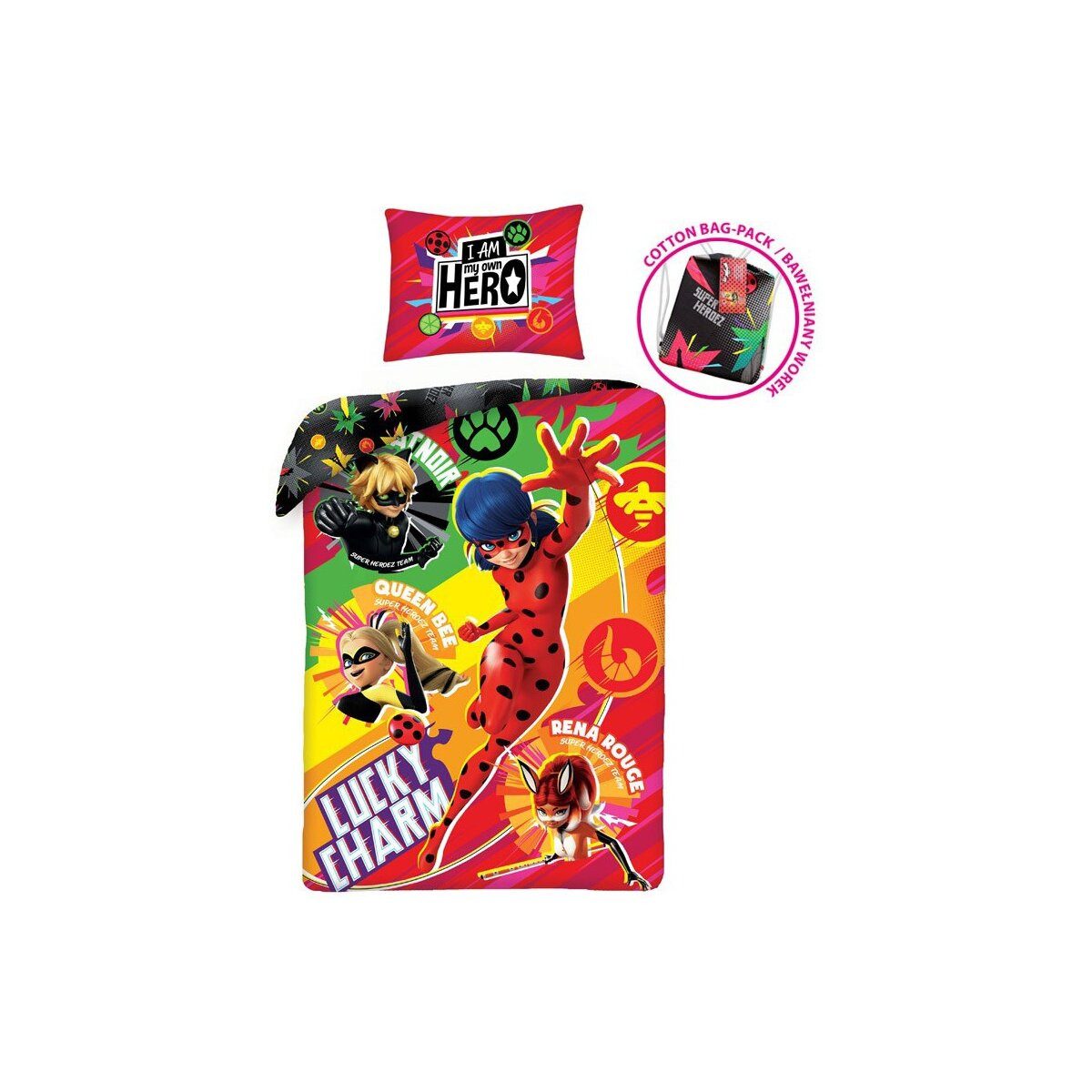 Bettwäsche Miraculous Ladybug und Cat Noir Hero Bettwäsche 140×200/70×90 cm