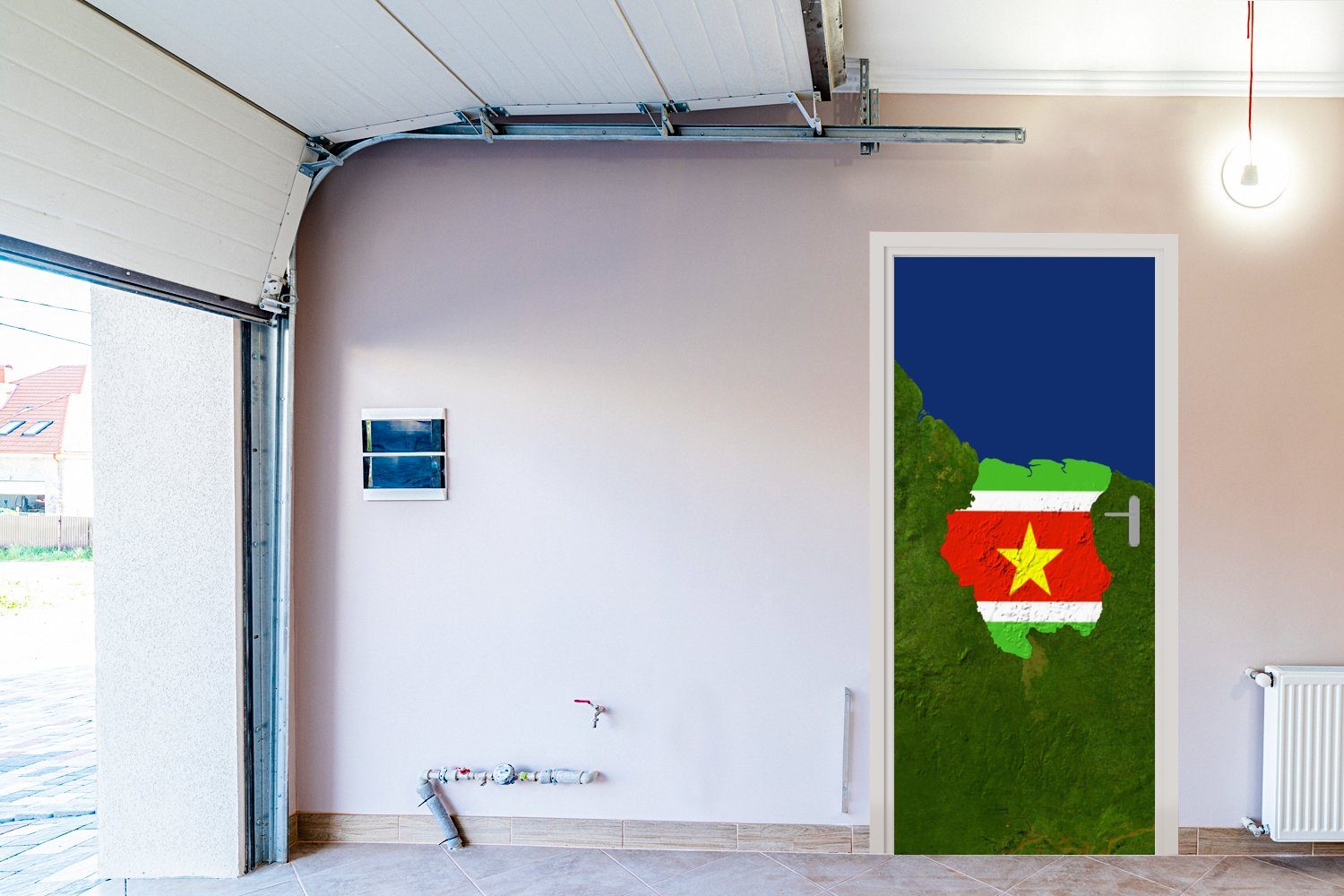 Suriname darüber, St), der von des Türaufkleber, Fototapete Ein Landes Tür, für Türtapete MuchoWow (1 mit cm 75x205 bedruckt, Flagge Satellitenbild Matt,