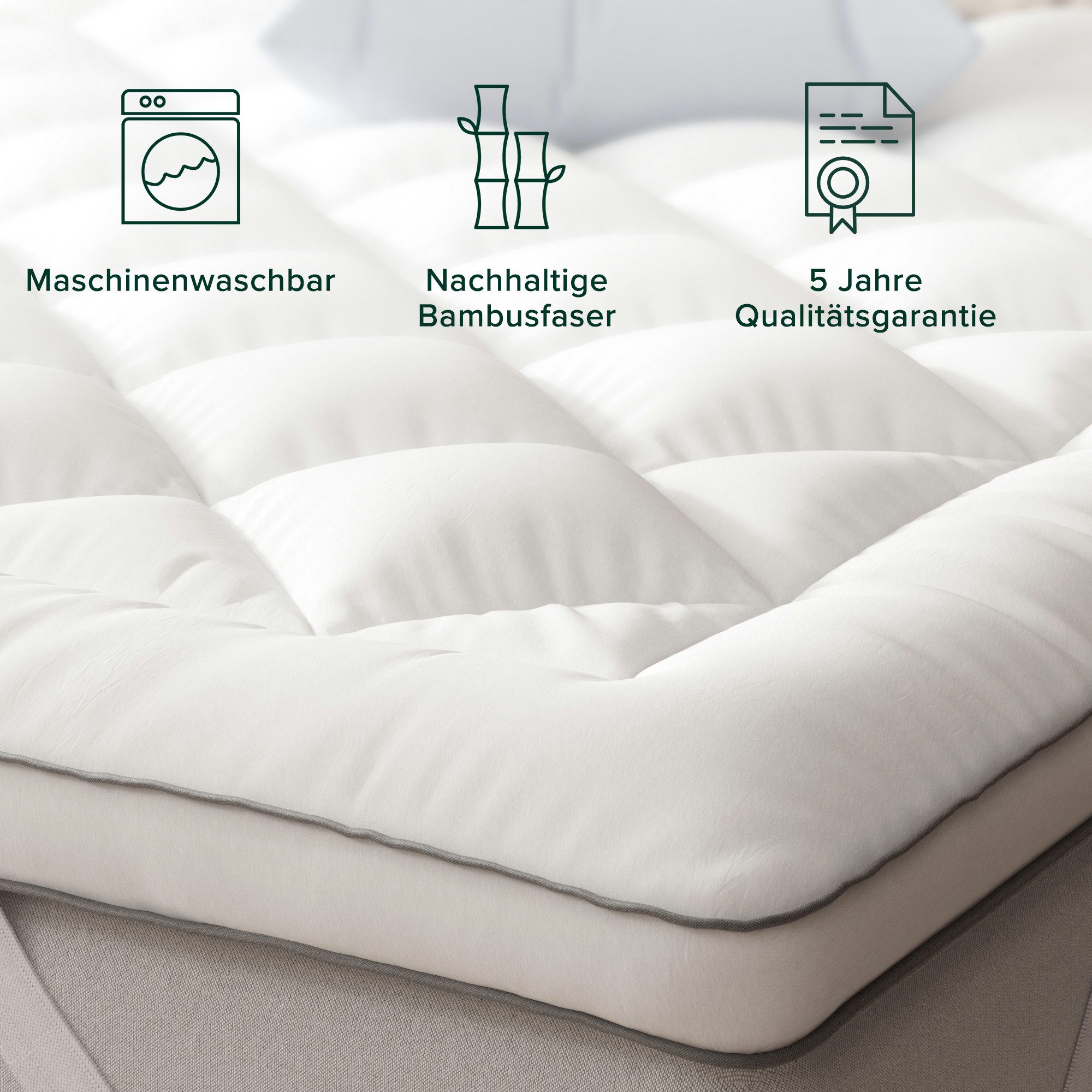ZINUS, Topper ComfortSleep aus nachhaltiger Bambusfaser - Premium Matratzen-Upgrade, (Bambus-Viskose Füllung, Matratzentopper 90x200 cm/ 5 cm Höhe), Natürliche Barriere gegen Hausstaubmilben und Allergene