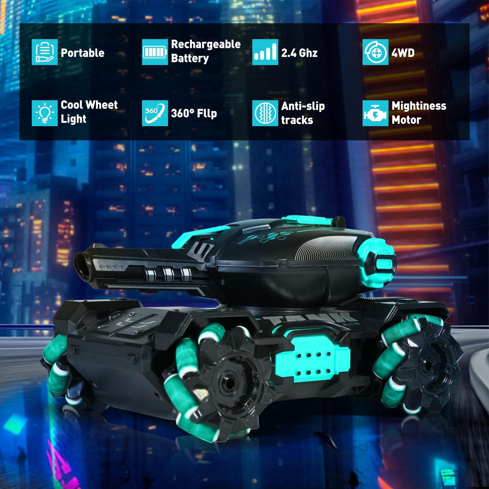 FOSMET RC Buggy RC Car, RC Toy Car for Kids with Water Bombs & Fog, Gift (Race Car Set with Remote Control and Accessories, Includes Accessories for Exciting Races and Precise Shooting Actions), 2-in-1 RC Buggy, 3 Driving Modes, 2.4GHz Glove Control, 4WD, 30° Ramp