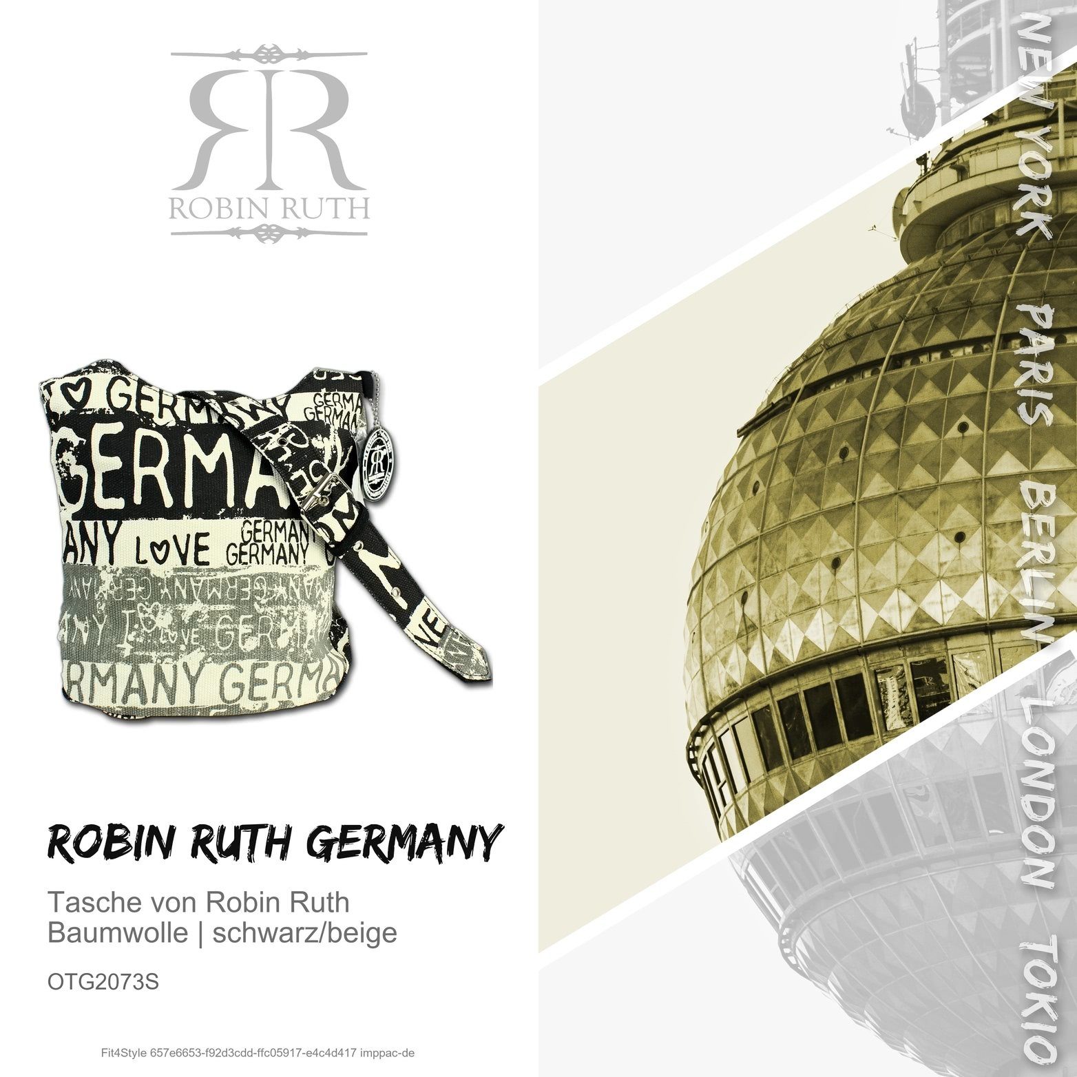 Schultertasche Schultertasche), schwarz/beige (Schultertasche, Damen, Schultertasche Schultertasche Robin Baumwolle, Robin Jugend Baumwolle Ruth Ruth