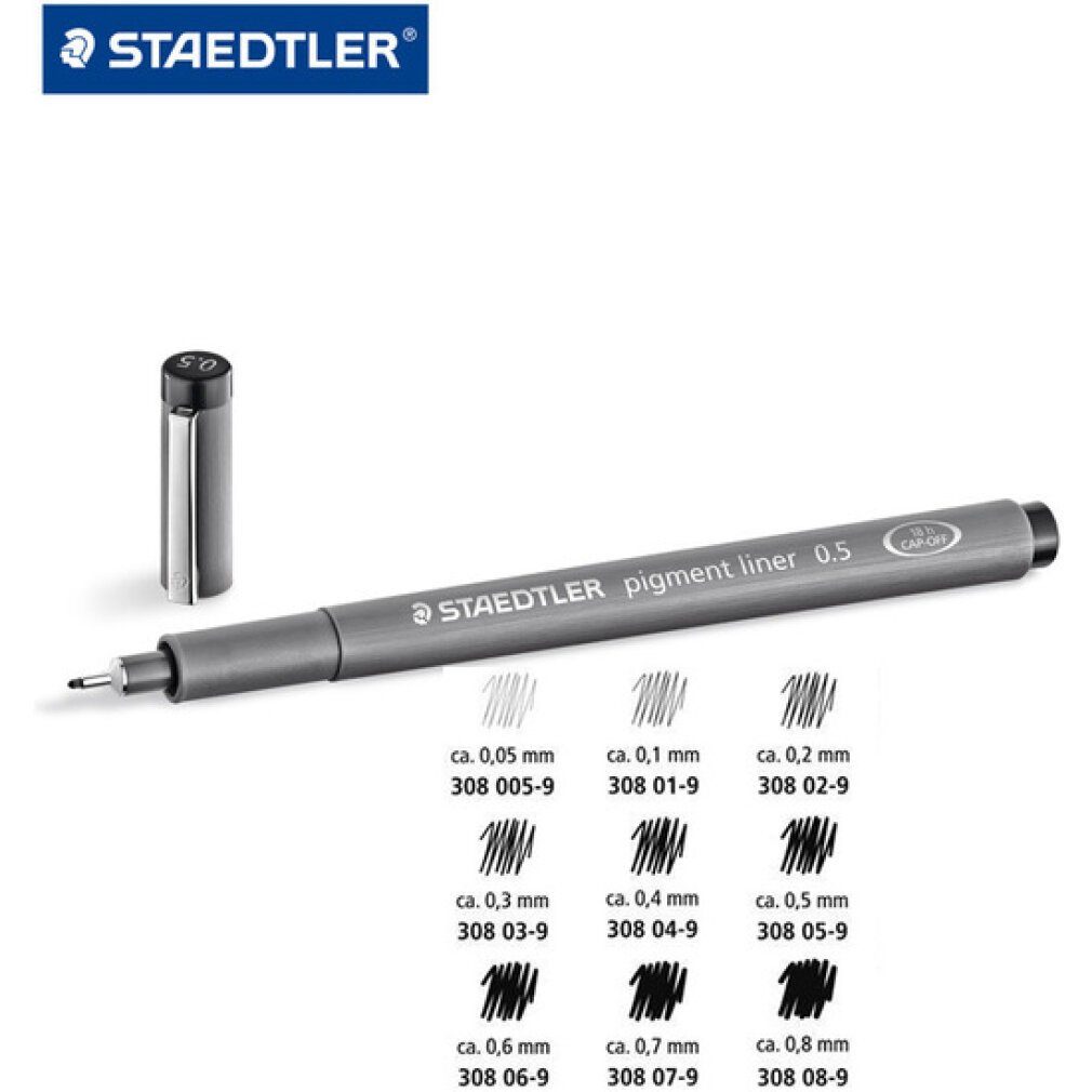 STAEDTLER Fineliner Pigmentliner 308005-9 - schwarz 0,05 mm lange Metallspitze