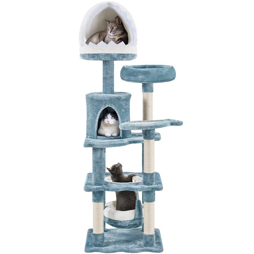 Yaheetech Kratzbaum 155 cm (H), Katzenbaum mit Katzenhöhle & Katzenbett & Kratzstämme, Ozean Design