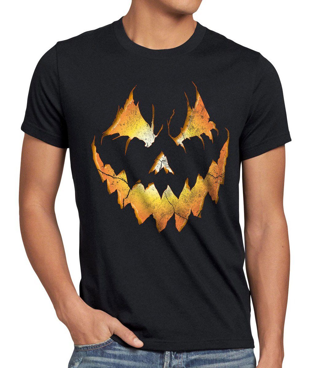 style3 Print-Shirt Herren T-Shirt Halloween Pumpkin Kürbiskopf Horror Fasching kürbis kostüm kopf schwarz