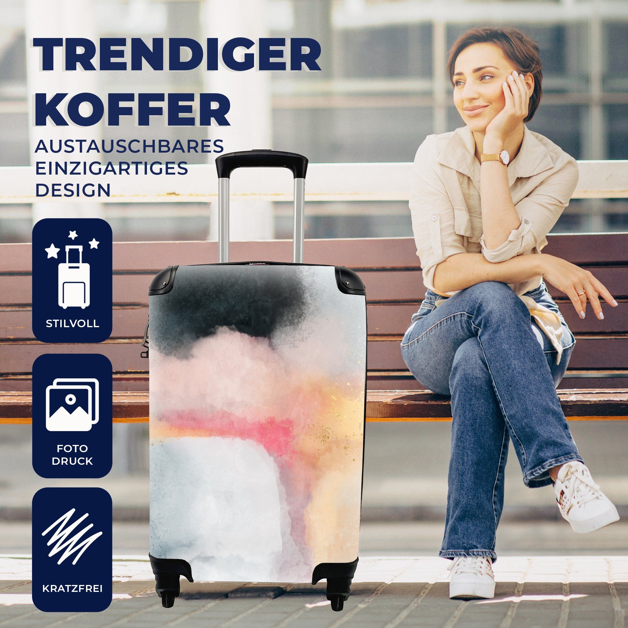 Handgepäck 4 - Reisetasche Reisekoffer Design, Rollen, Abstrakt mit Handgepäckkoffer MuchoWow - Trolley, für Malerei Ferien, rollen,