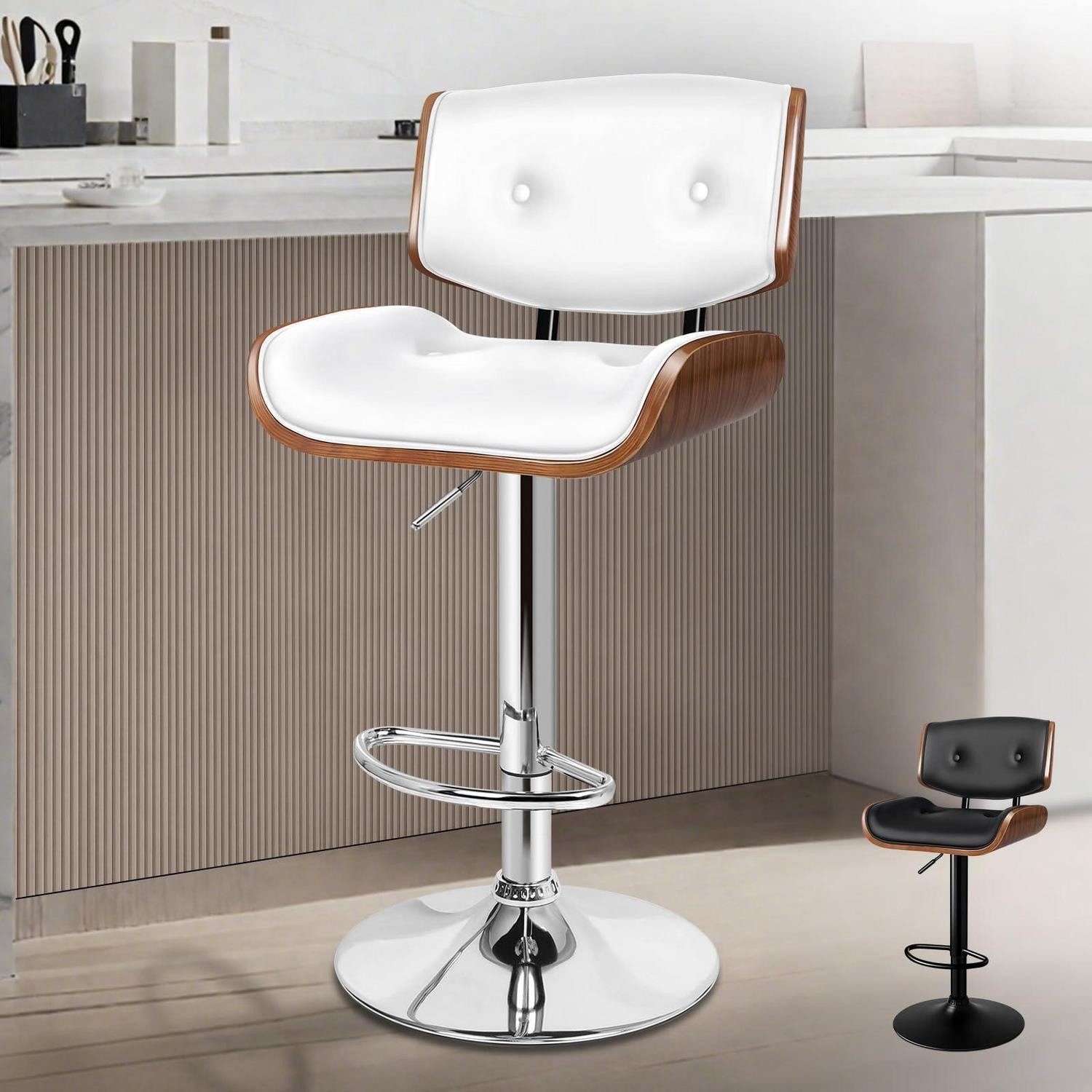 Barhocker Küchenhocker höhenverstellbar 360 Grad drehbar PU Weiß