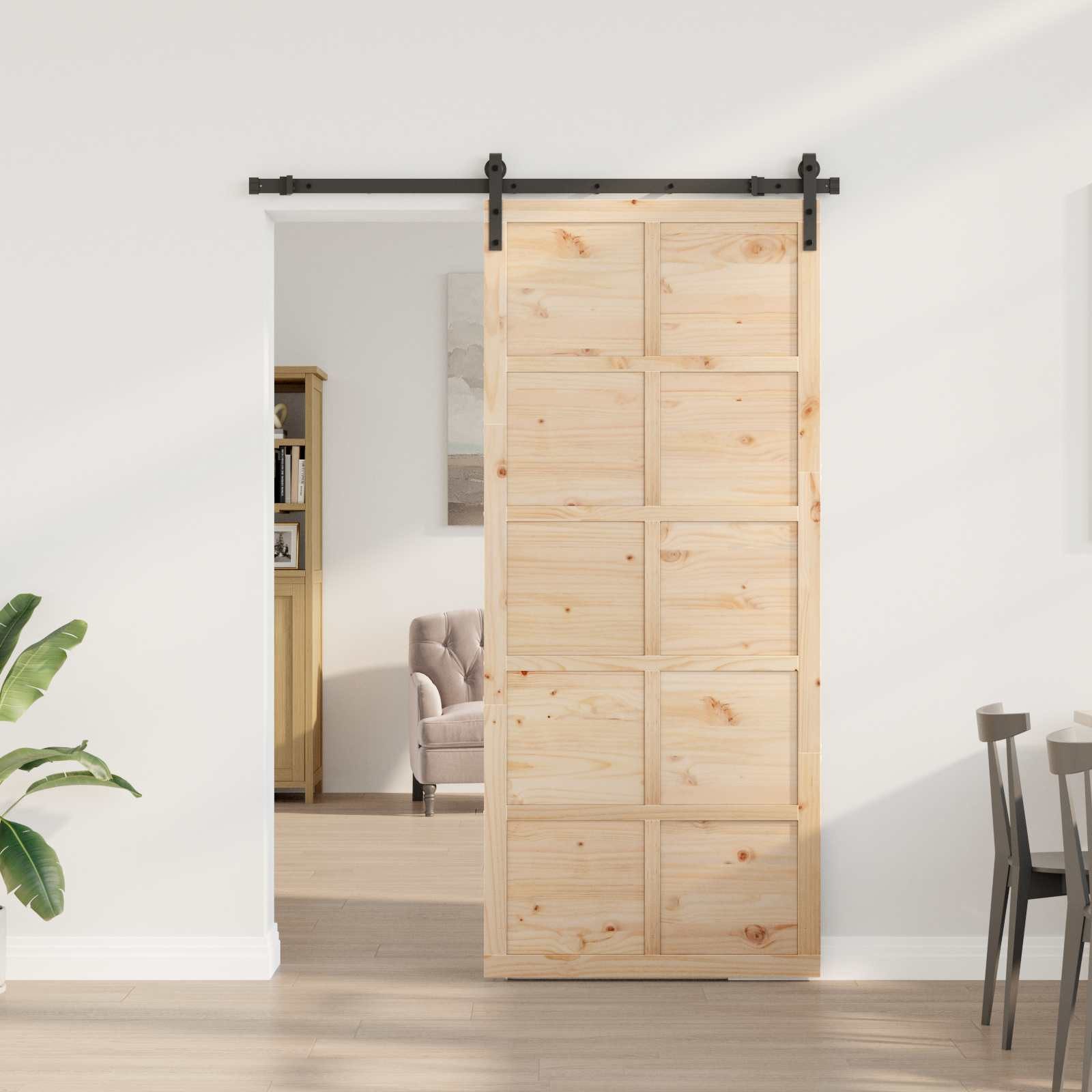 vidaXL Haustür Schiebetür Natur 80 x 208 cm Massives Kiefernholz (1-St)