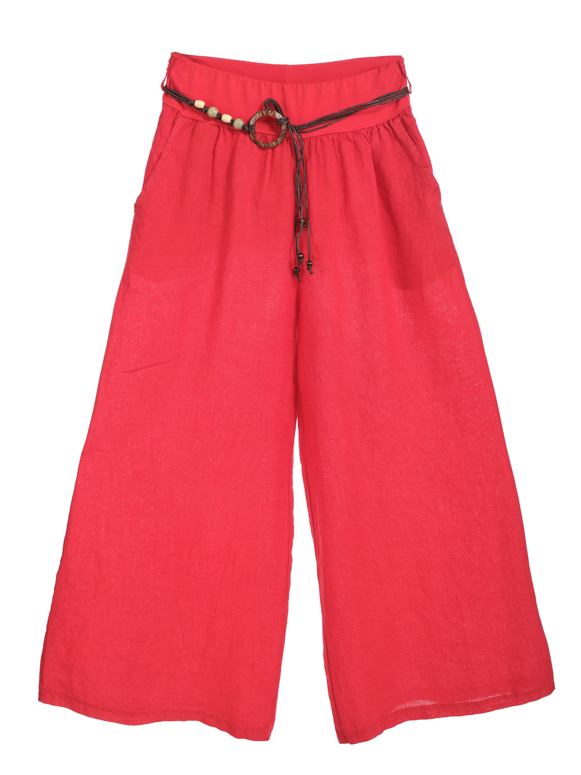 PEKIVESSA Leinenhose Wide-Leg Schlupfhose mit weitem Bein und Gürtel