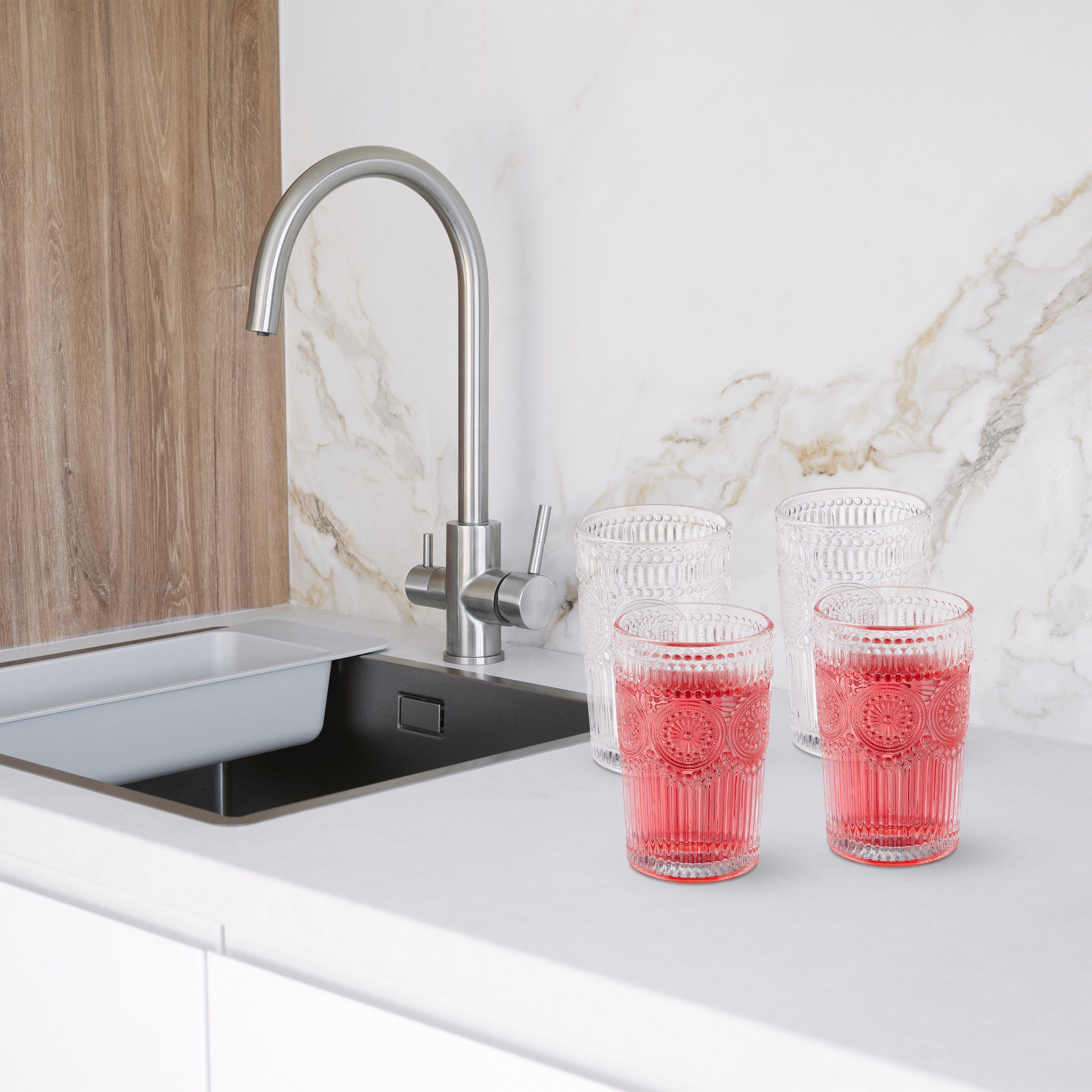 relaxdays Gläser-Set Vintage Trinkgläser 4er Set 400 ml, Glas