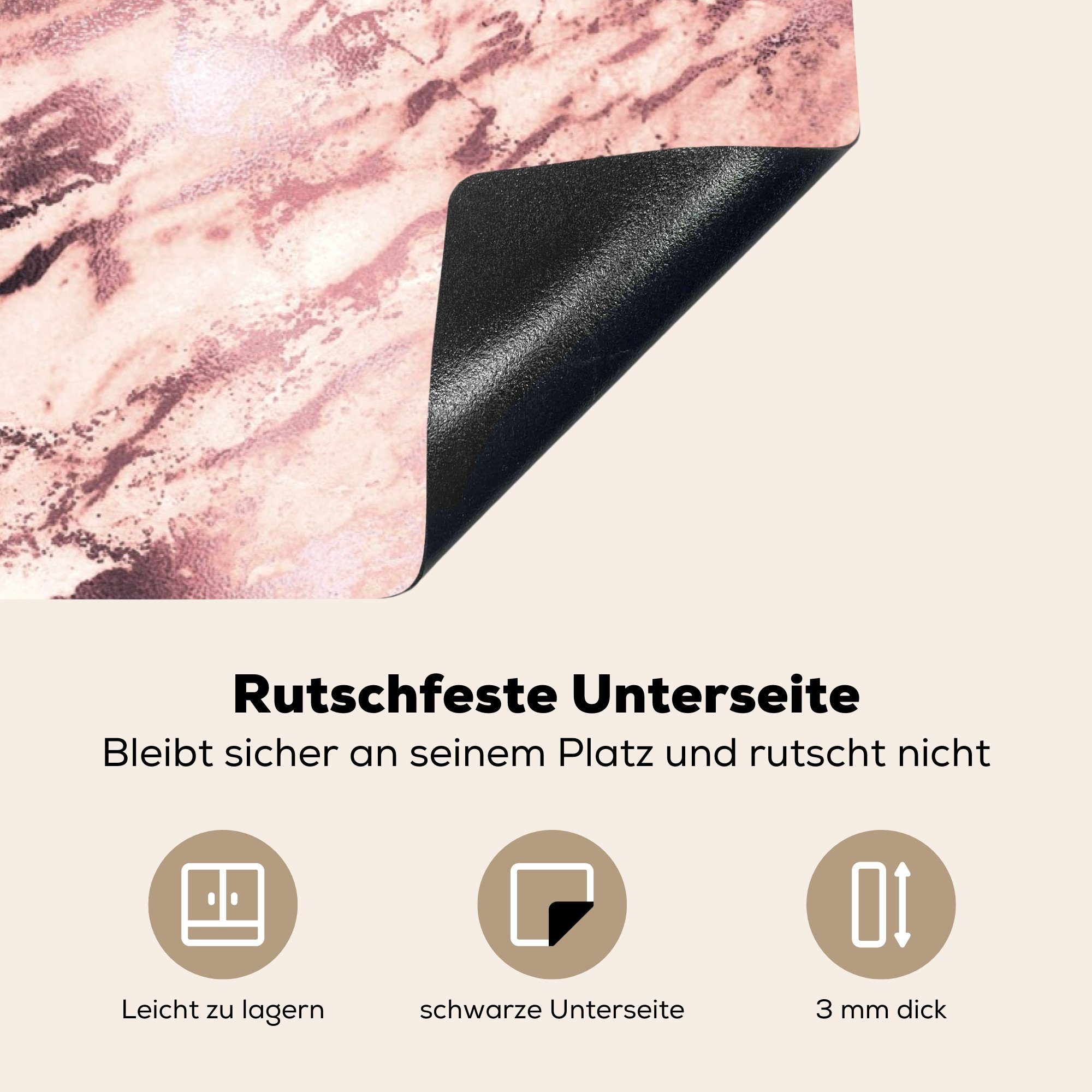 MuchoWow Herdblende-/Abdeckplatte Rosa - Marmor - Induktionskochfeld Ceranfeldabdeckung 81x52 Schutz tlg), die für Vinyl, cm, küche, Luxus, (1