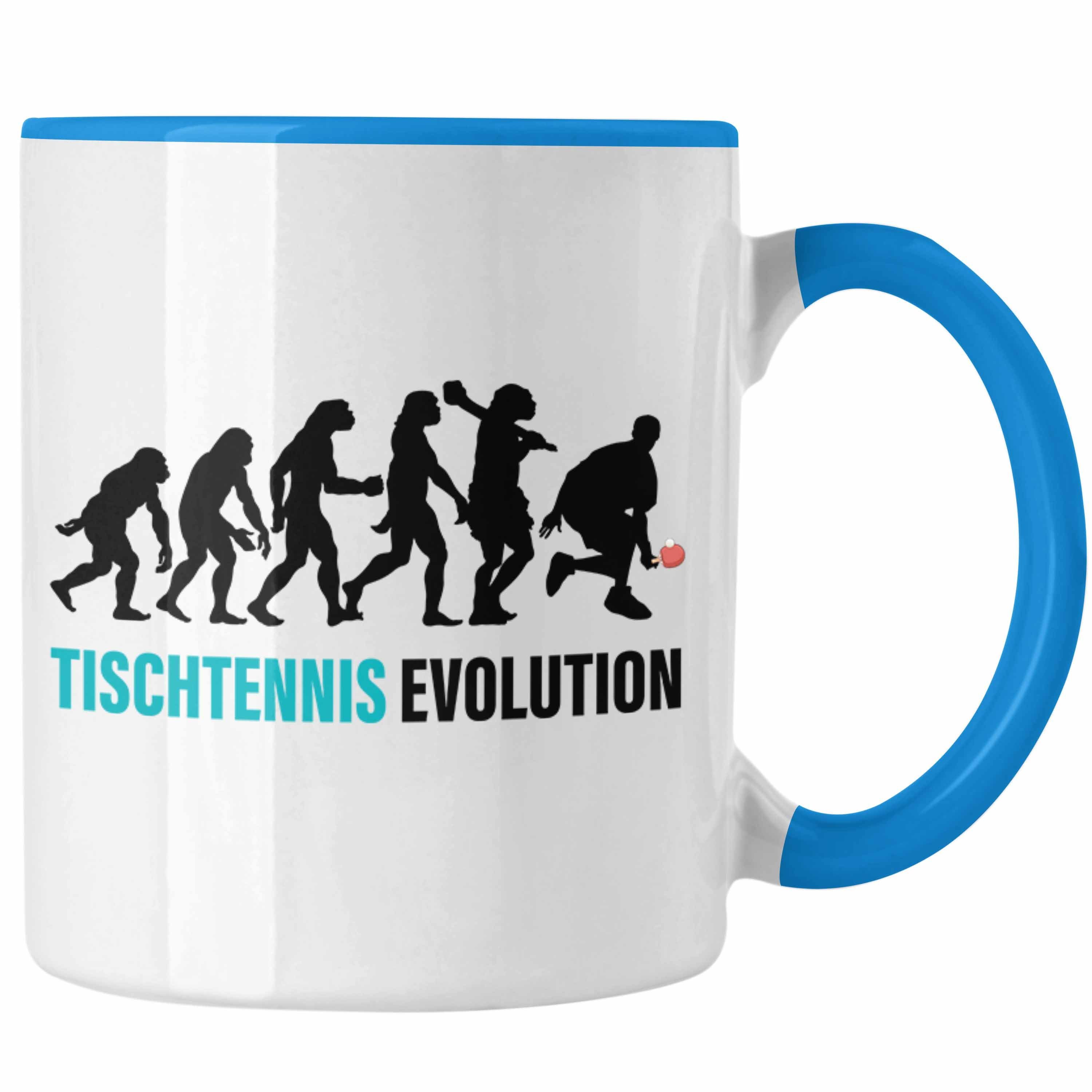 Trendation Tasse Trendation - Tischtennis Evolution Tasse Geschenk Tischtennisspieler Geschenkidee Lustig für Männer Tischtennis Zubehör Blau