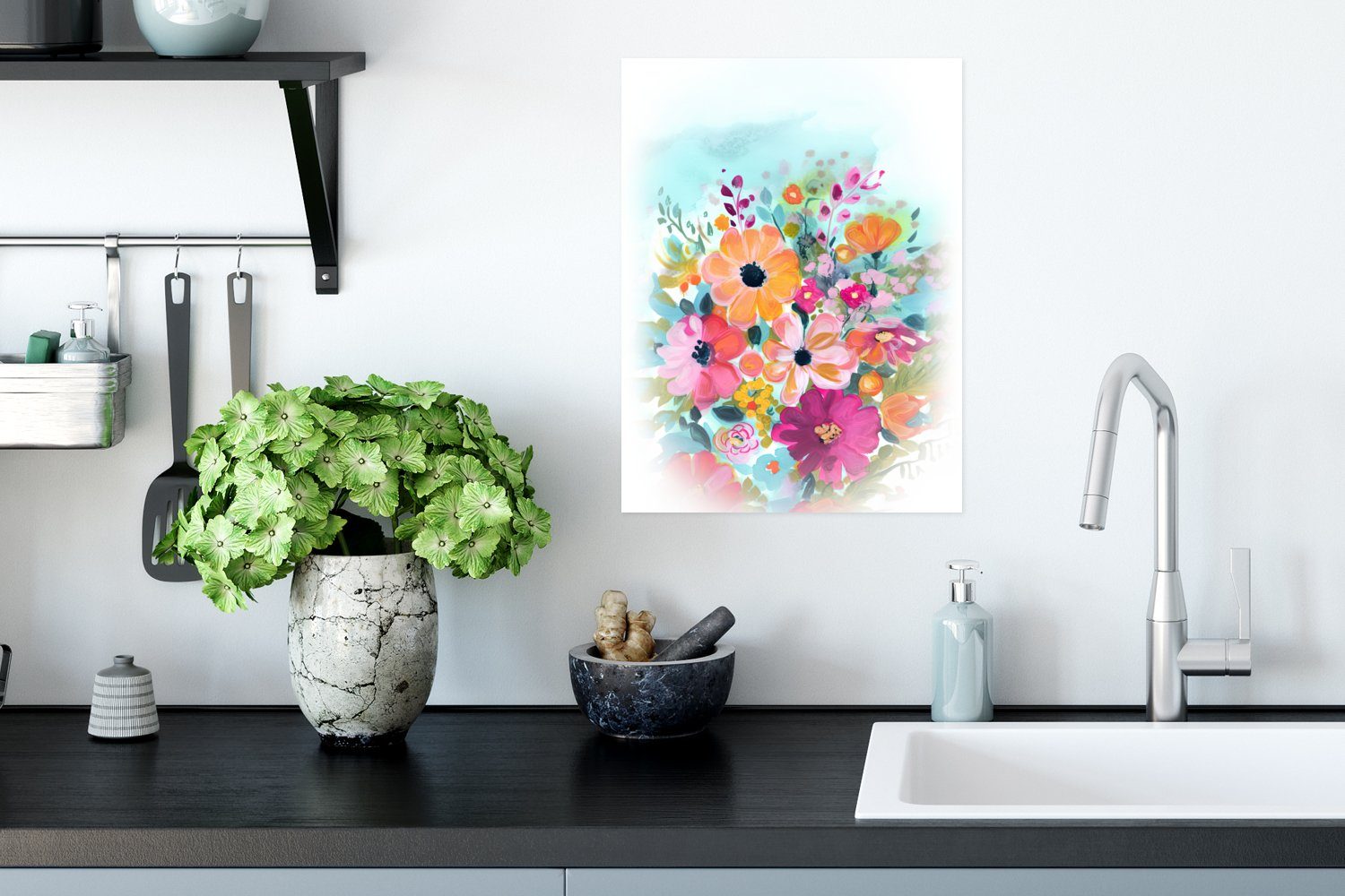 für St), - - Farben Wandbild, Blumen Ohne Wandposter Rahmen Wohnzimmer, Poster, Blumenstrauß (1 - Poster MuchoWow Natur,