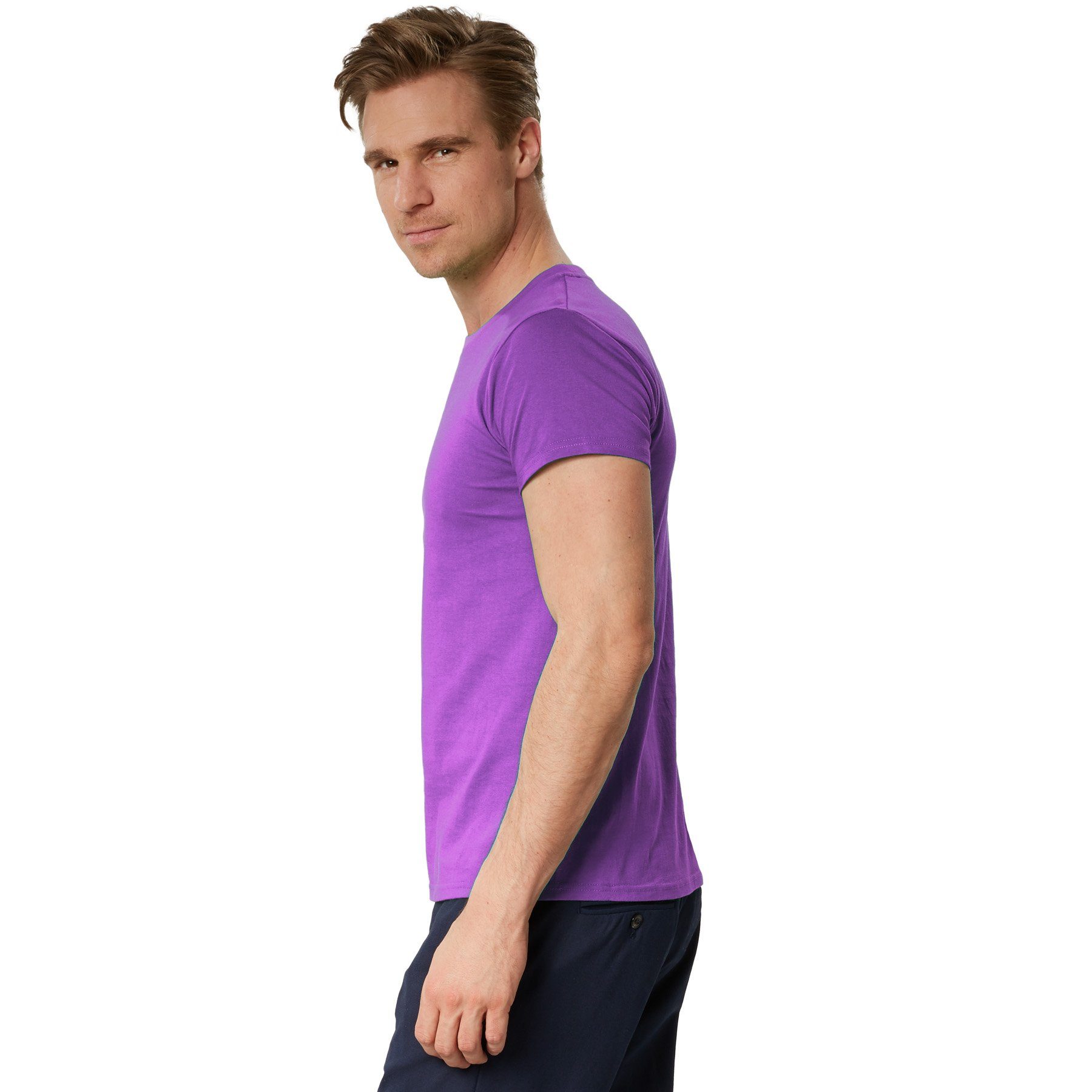 dressforfun T-Shirt Kurzarmtop, Für viele Outfits & Auftritte, Rundhals mit (Freizeitoberteil, Konfektionsgröße M in lila) Einfarbiges T-Shirt für Männer, Fester Stoff, hoher Tragekomfort