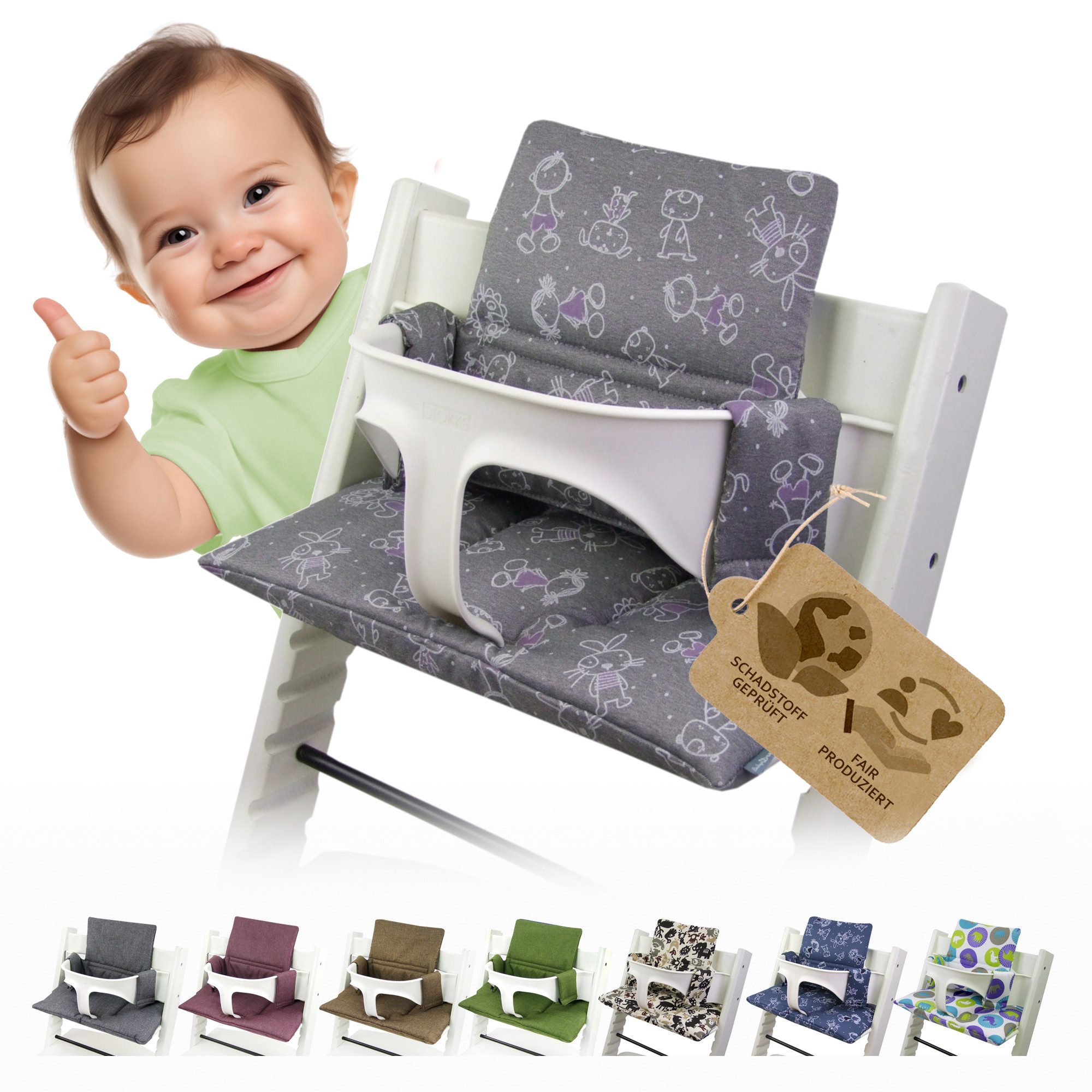 BambiniWelt by Rafael K. Hochstuhlauflage Ersatzbezug Bezug Sitzkissen kompatibel mit Stokke Tripp Trapp Mod. 2, (Sitz- und Rückenkissen), abnehmbar, robust
