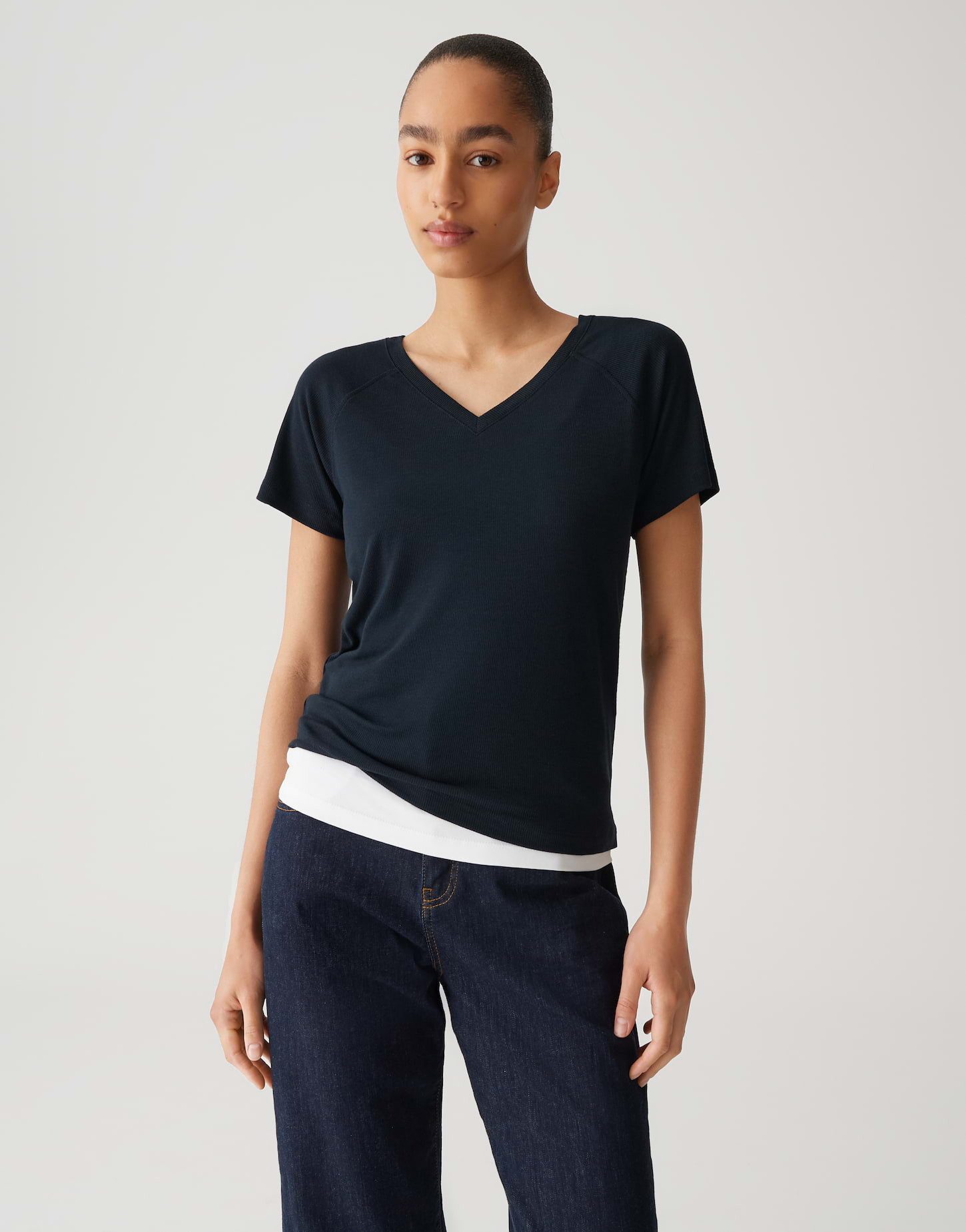 OPUS Kurzarmshirt SAVELLA Slim mit feiner Rippstruktur günstig online kaufen