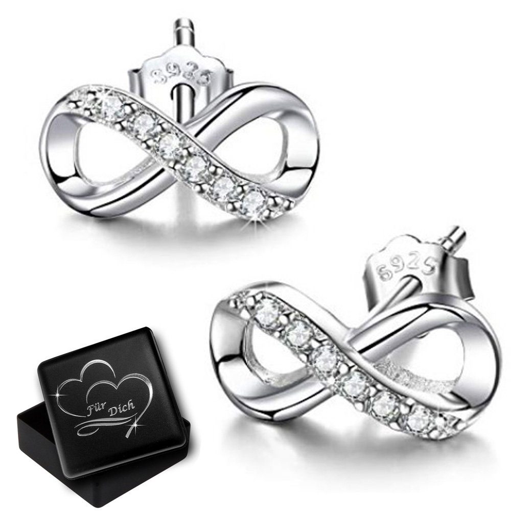 Limana Paar Ohrstecker 5x10mm kleine 925 Silber Unendlichkeit Infinity Ohrringe Zirkonia (inkl. Geschenkdose mit Herz Gravur), Liebesgeschenk Liebe Geschenk für Sie Frauen Damen Freundin Mutter Oma