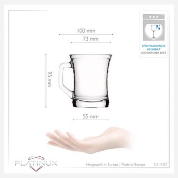 PLATINUX Latte-Macchiato-Glas Teegläser mit Griff, Glas, Kaffeegläser Set 150ml (max. 210ml) Glastassen Dessertglas Teetasse