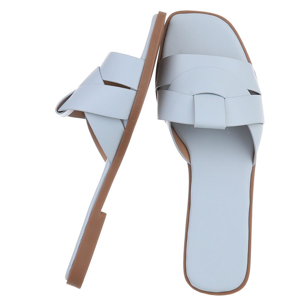 Ital-Design Stylische Slide-Sandalen mit Kreuzband für Damen Pantolette (91117239) Blockabsatz Pantoletten in Hellblau