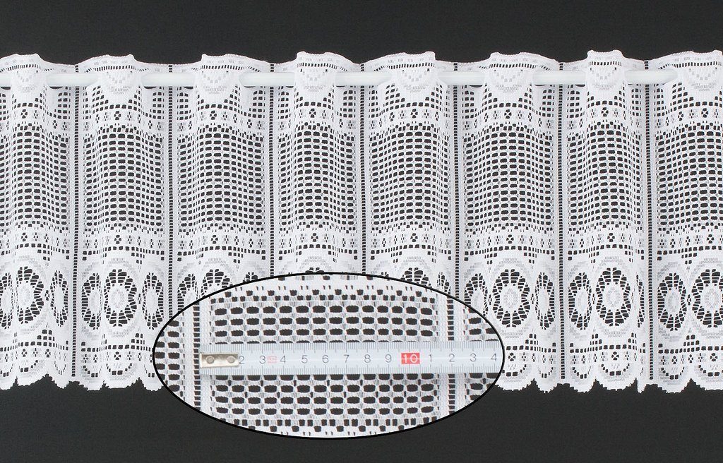 St), Kranzusch, (1 Stangendurchzug verschiedene Breiten Höhen und Stablöcher, Gardinen transparent, gebogt Scheibengardine transparent, Abschluss, nach Maß Kurzgardine, Jacquard