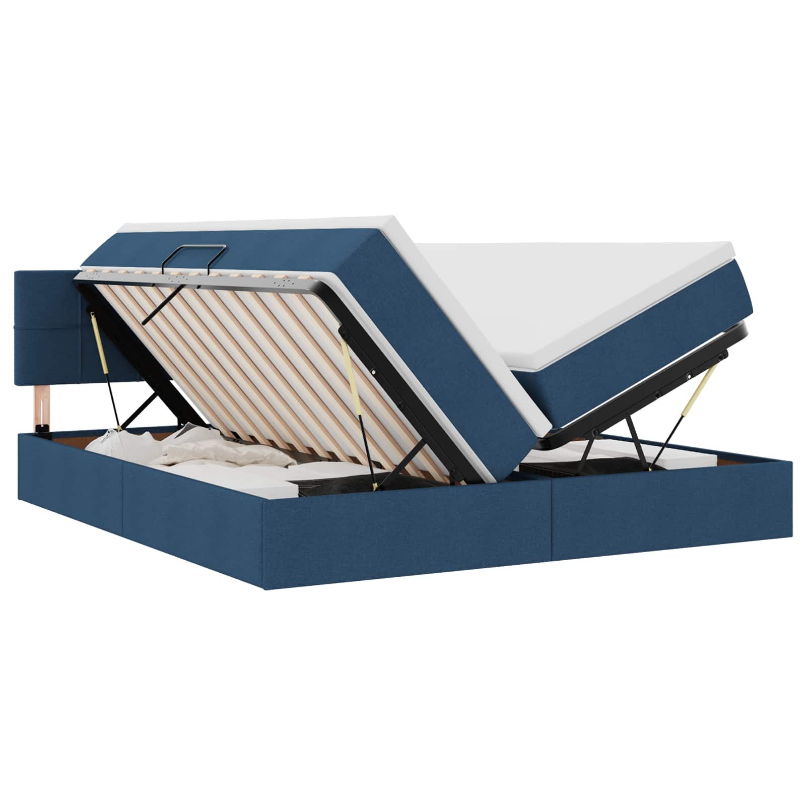 Bett Aufbewahrungsbett mit Matratze Blau 200 x 200 cm Kunstleder