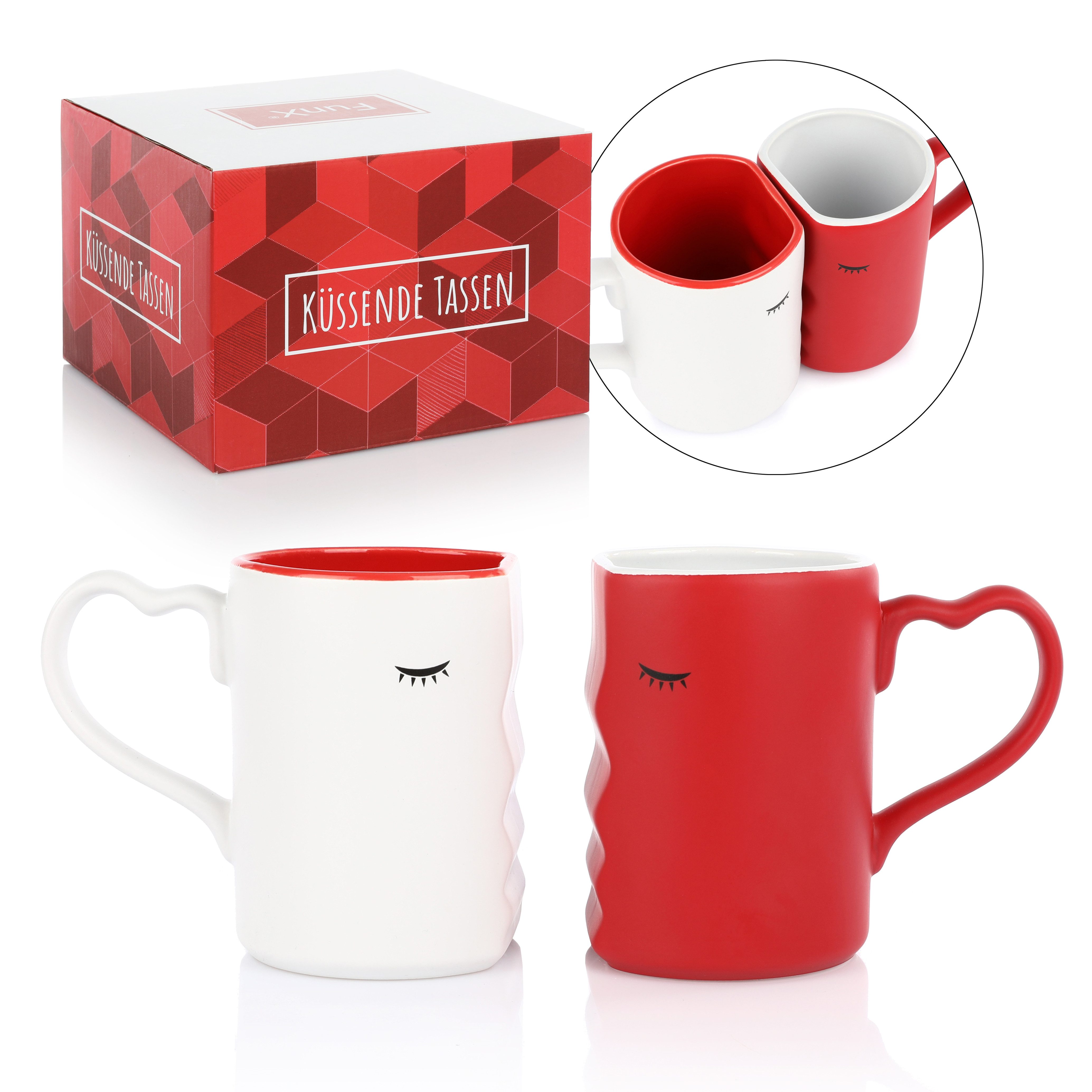 FunX Becher Küssende Tassen Kaffeebecher Geschenk Set, 2er Set