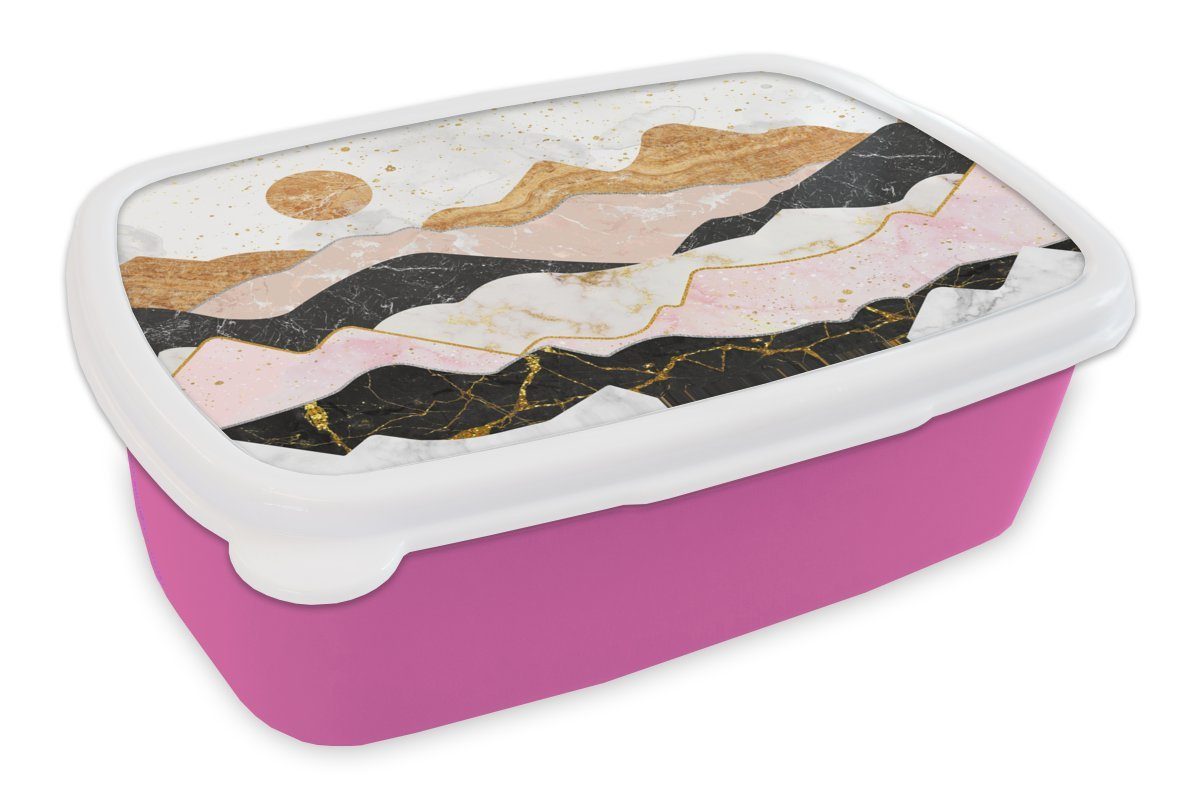 MuchoWow Lunchbox Marmor - Gold - Pastell, Kunststoff, (2-tlg), Brotbox für Erwachsene, Brotdose Kinder, Snackbox, Mädchen, Kunststoff rosa