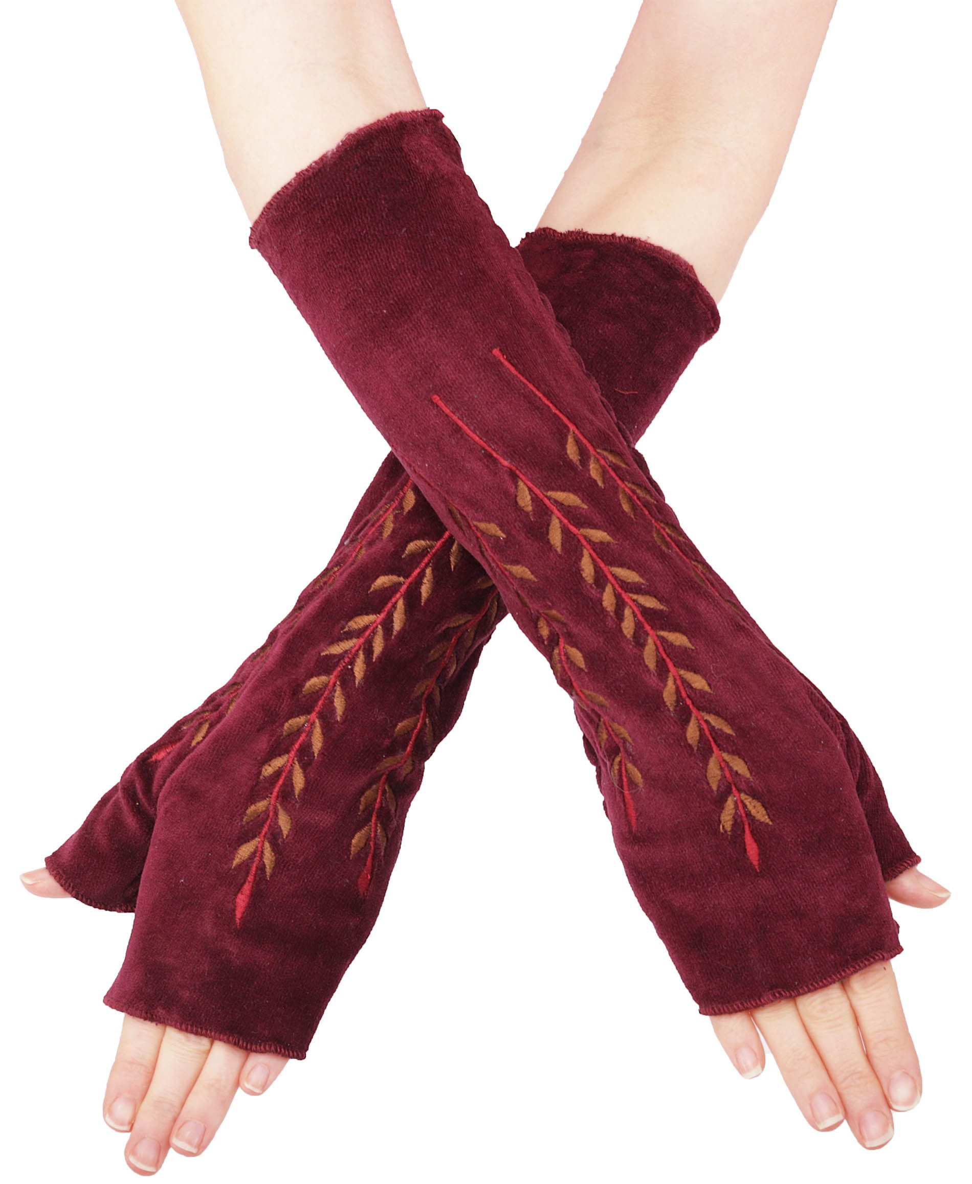 PUREWONDER Armstulpen Bestickte Armstulpen aus Samt, Pulswärmer Handstulpen hw14 Rot (1 Paar) aus Samt