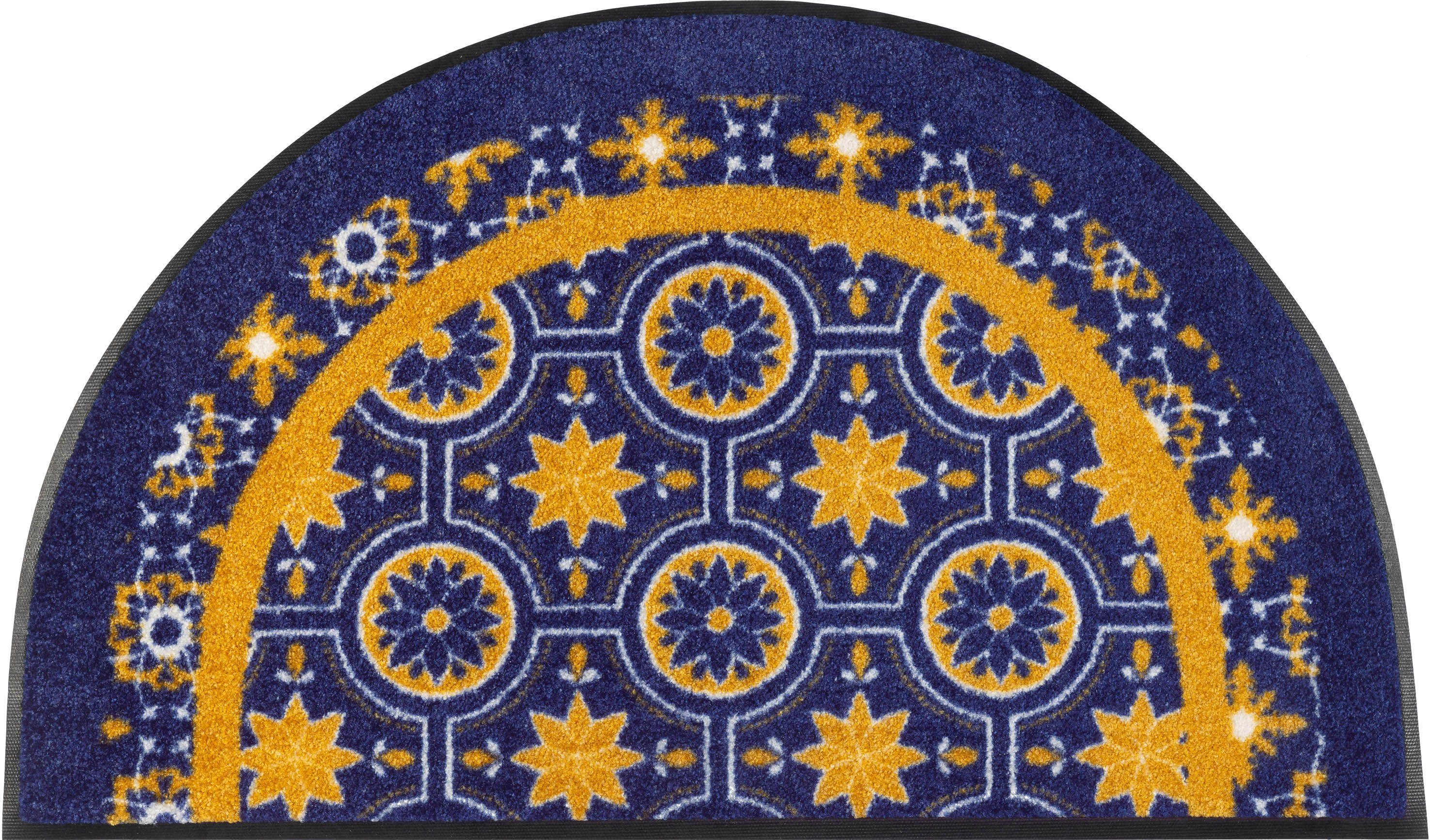 und Schmutzfangmatte, Azulejo, geeignet, wash+dry mm, In- Höhe: by waschbar 7 Fußmatte Round Outdoor Kleen-Tex, halbrund,