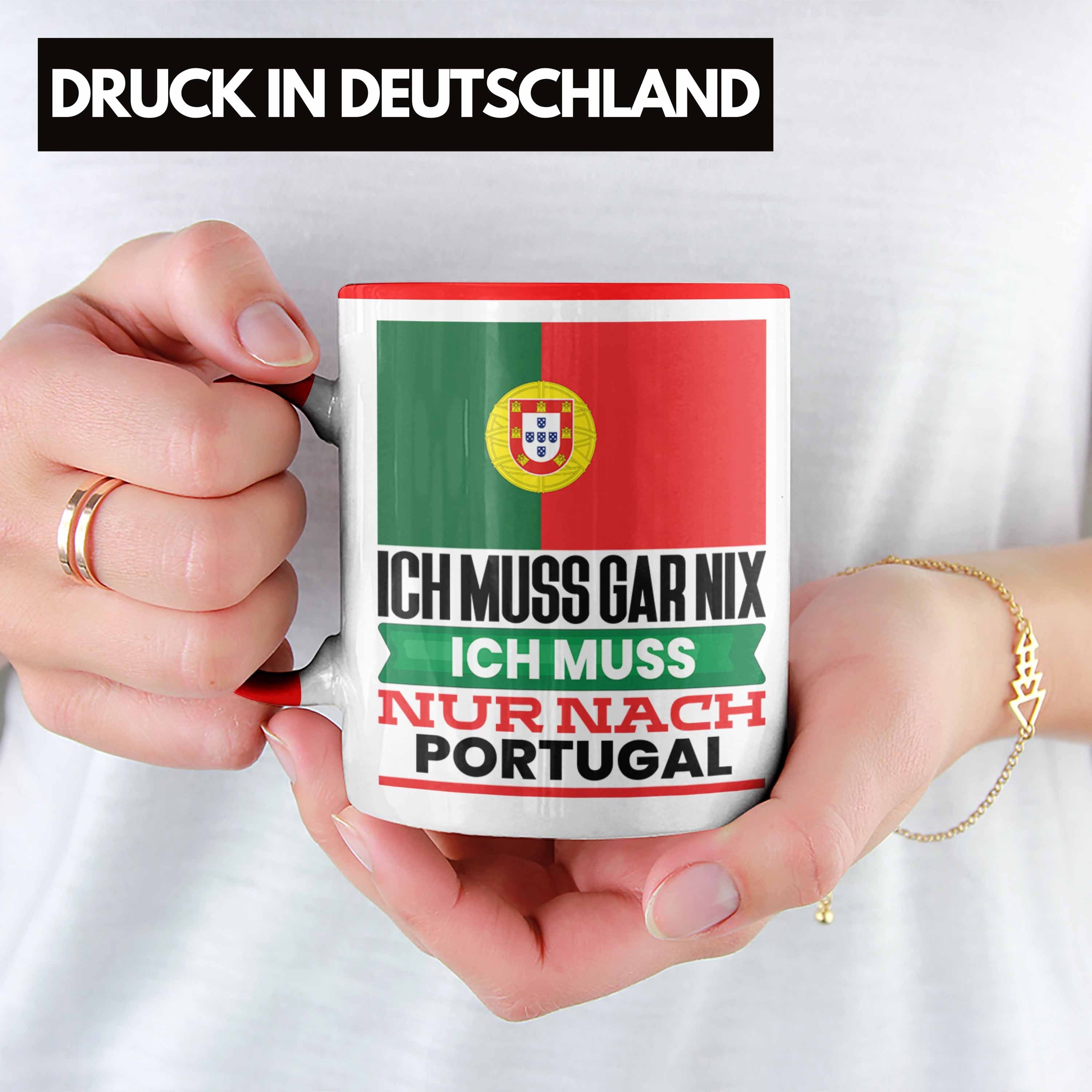 für Portugiesen Geschenkidee Trendation Geburtstag Portugal Urlaub Geschenk Tasse Rot Tasse