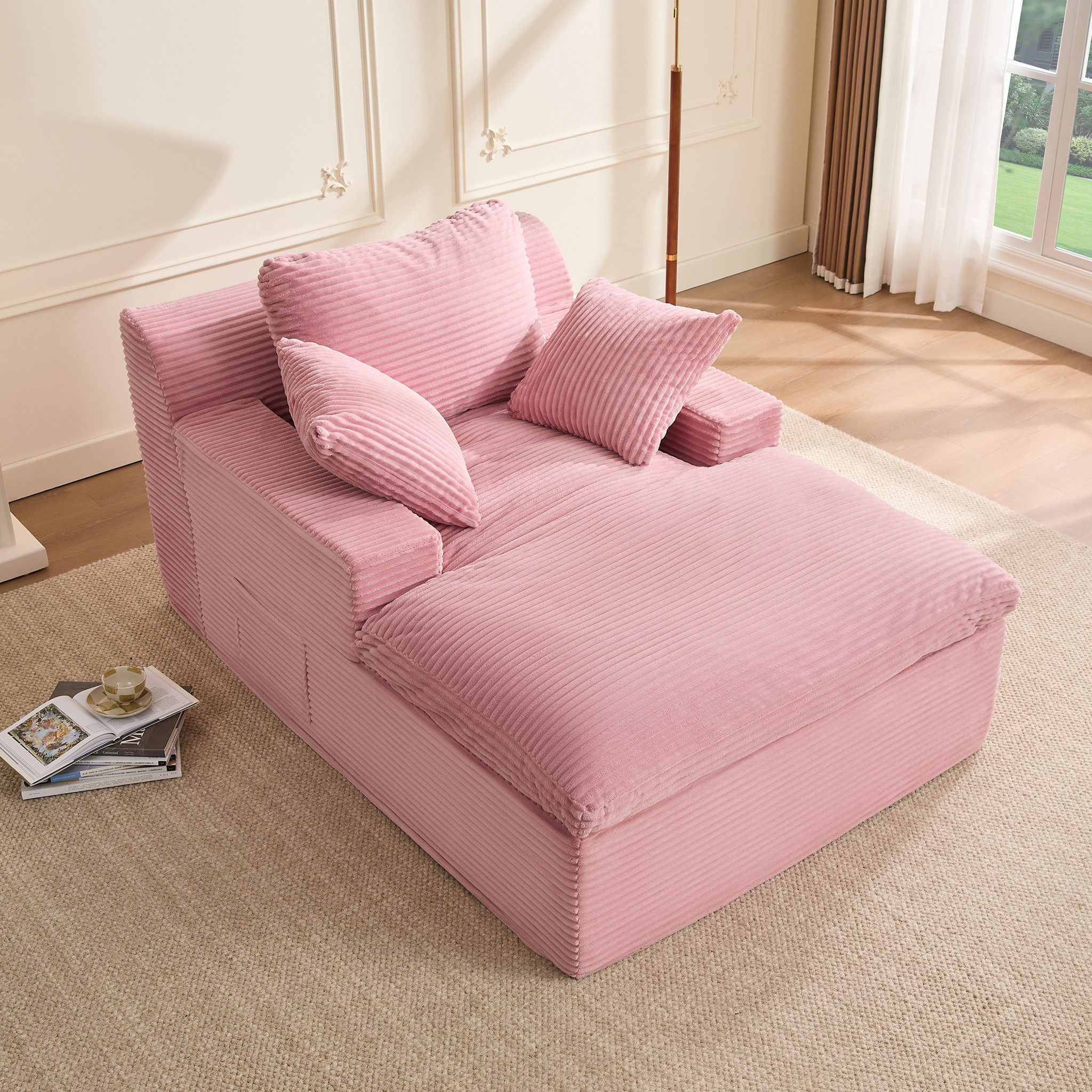 LITBIRD Chaiselongue 160 cm Loungesofa, Boneless Bodensofa & Schlafsofa mit Schlaffunktion, 1 Teile, Platzsparendes Cloud Sofa mit Armlehnen für Wohnzimmer