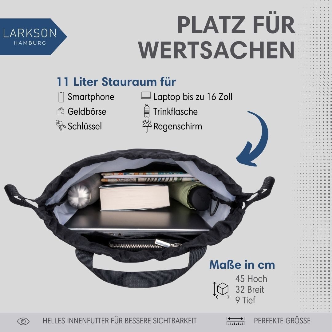 LARKSON Turnbeutel No 7 Turnbeutel Damen Herren (1-tlg), Sporttasche, Anti Diebstahl Seitentasche, Wasserabweisend – Bild 5 von 5