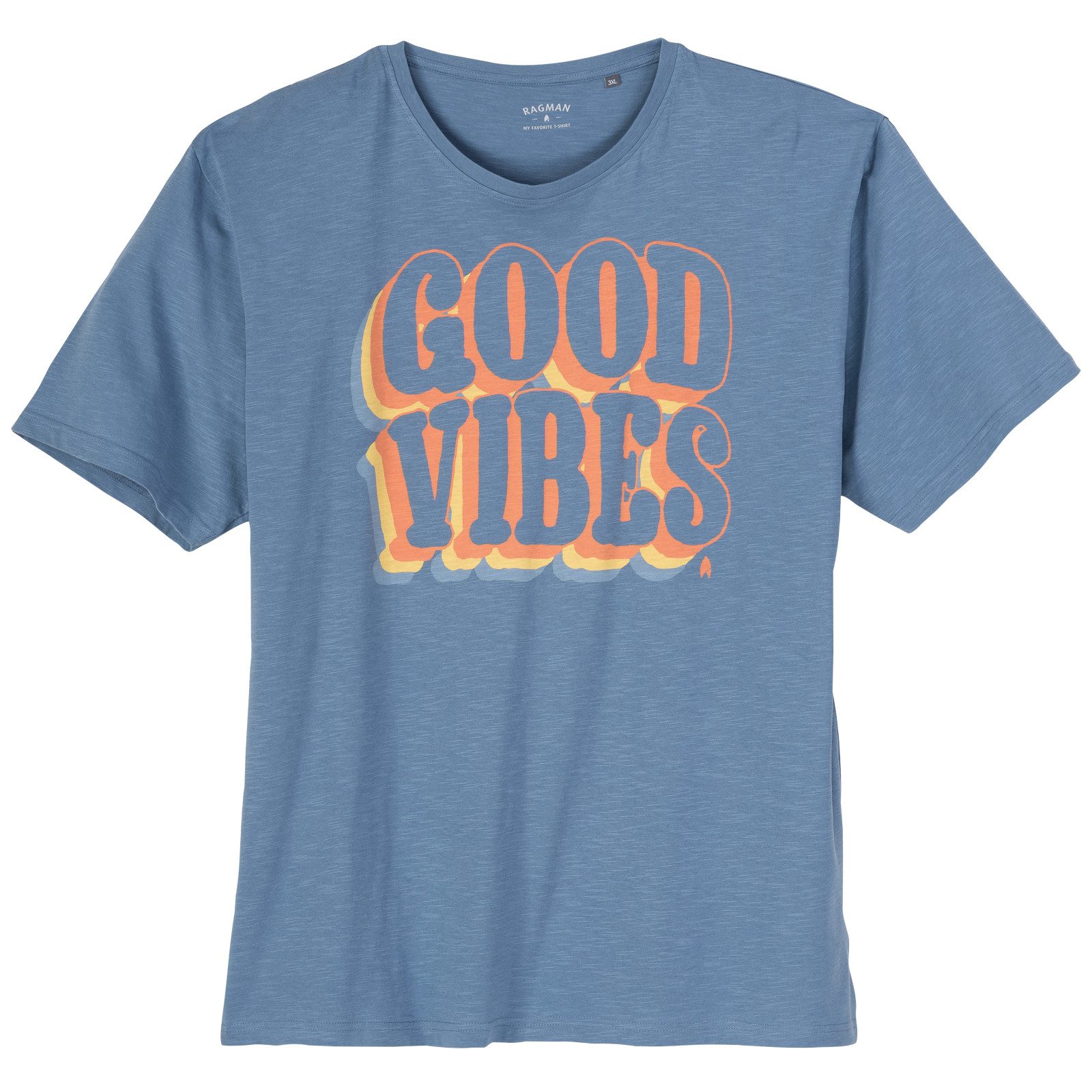RAGMAN Rundhalsshirt Ragman Übergrößen T-Shirt taubenblau Frontprint