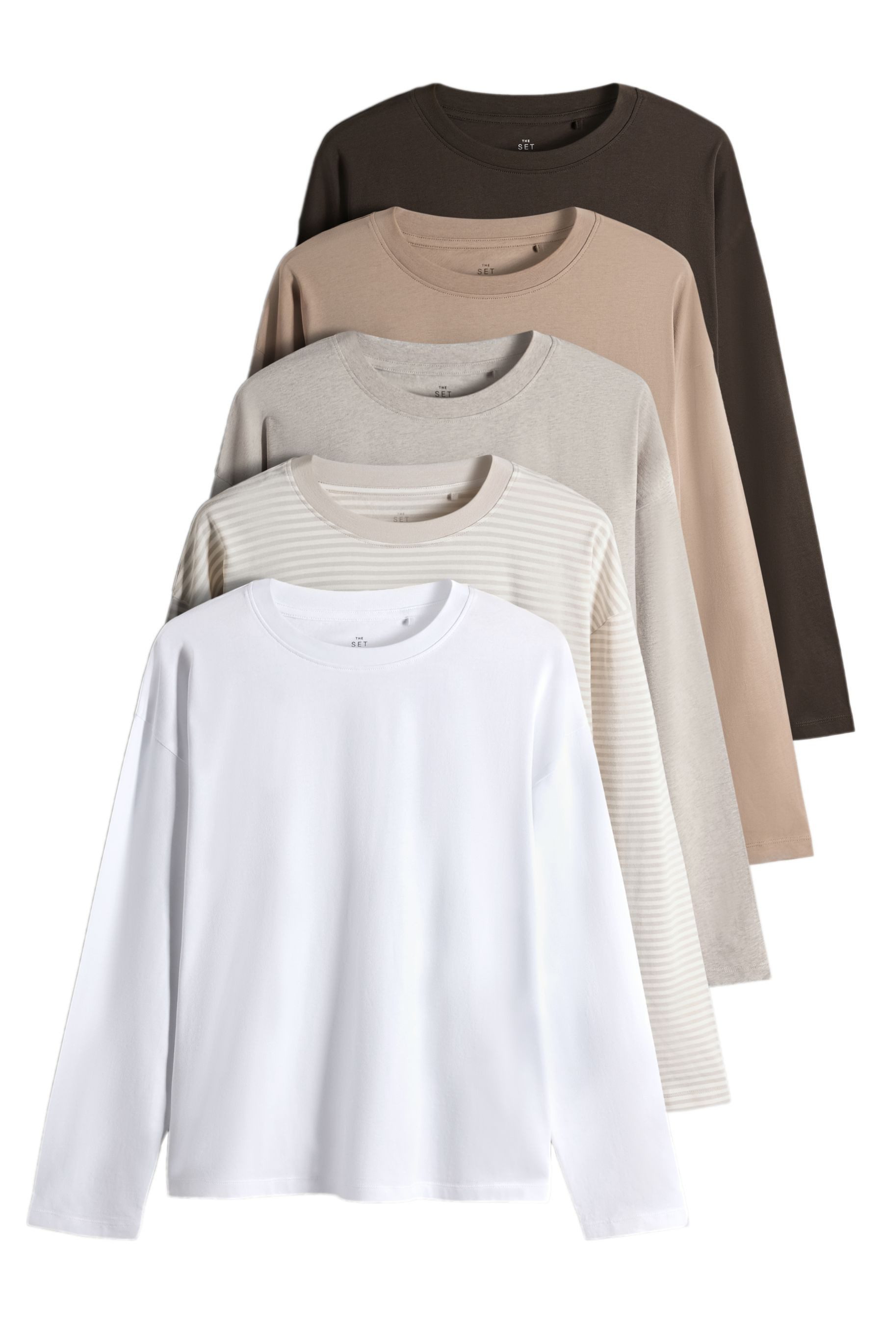 The Set Langarmshirt The Set 5 x Essentials Relaxed Fit Langarmshirts (5-tlg)
