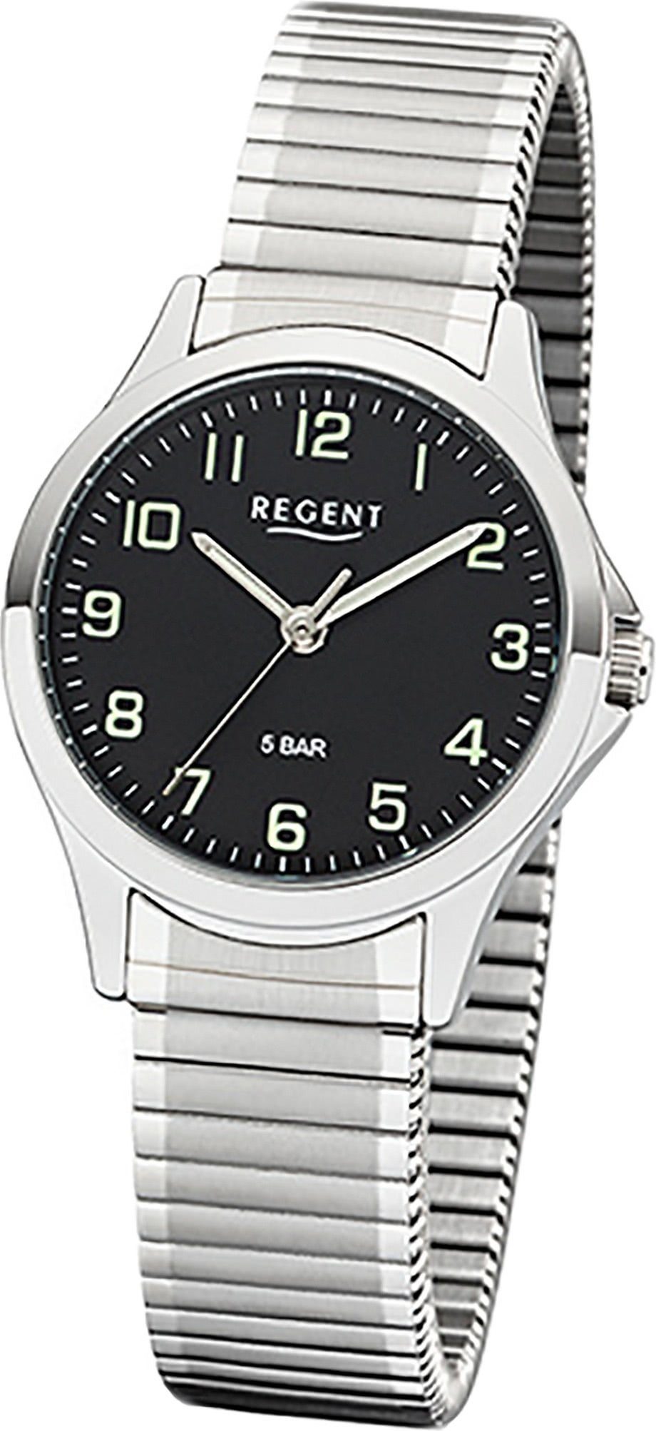 Regent Quarzuhr Regent Metall Damen Uhr 2242415 Analog, Damenuhr Metallarmband silber, rundes Gehäuse, klein (ca. 29mm)